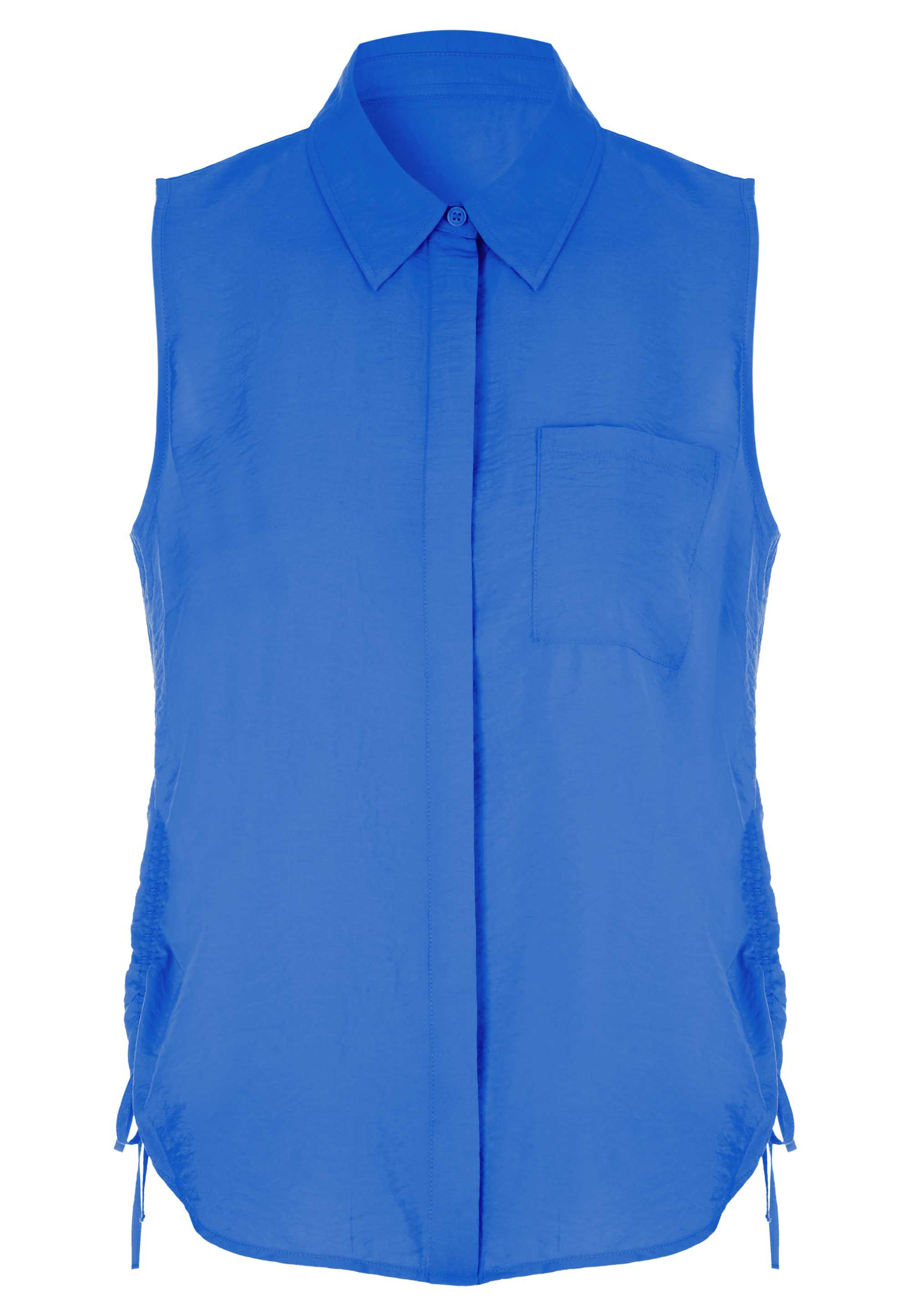 Womens Blue Crinkle Ruched Side Sleeveless Shirt