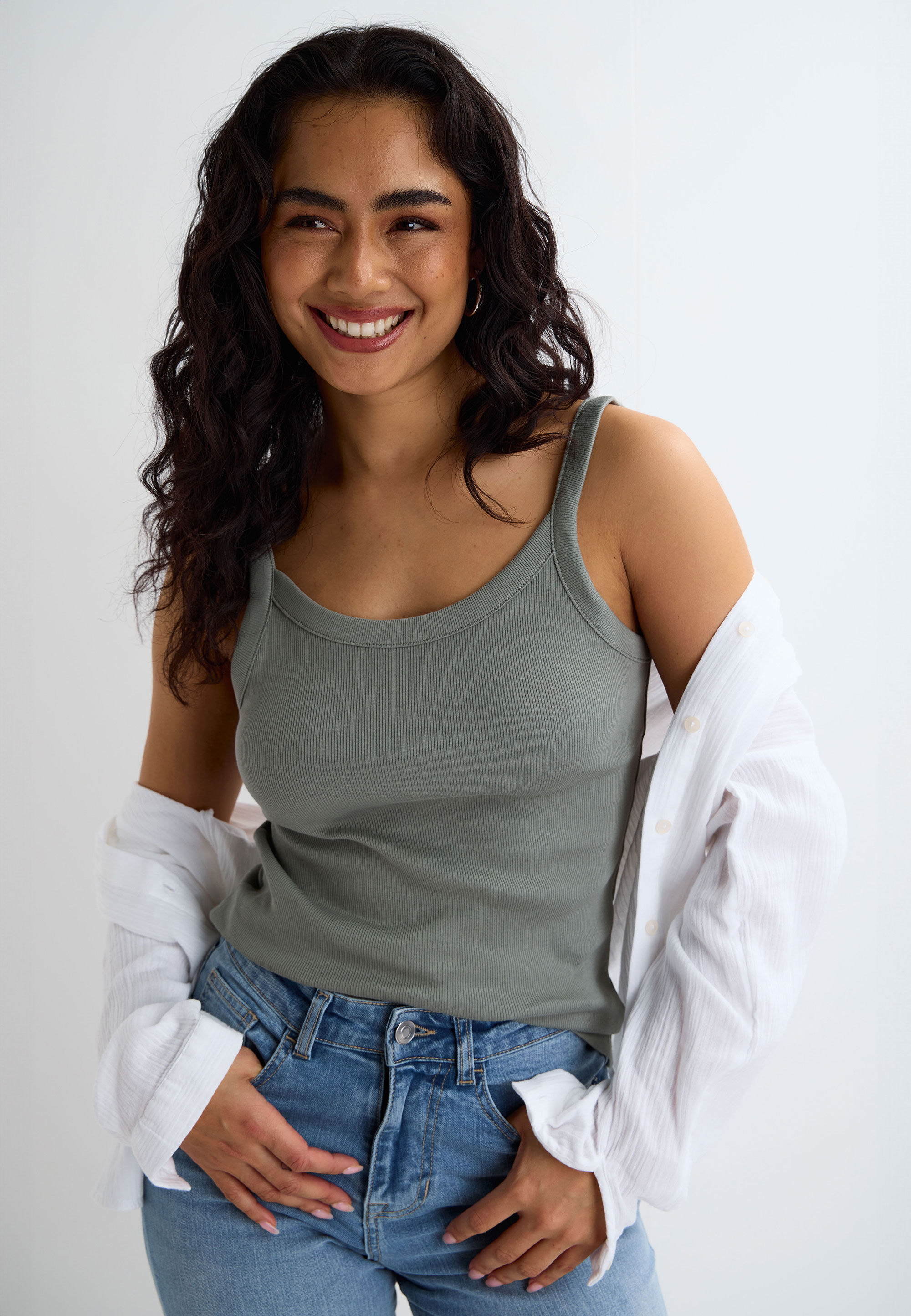 Womens Khaki Plain Ribbed Cami Vest Top