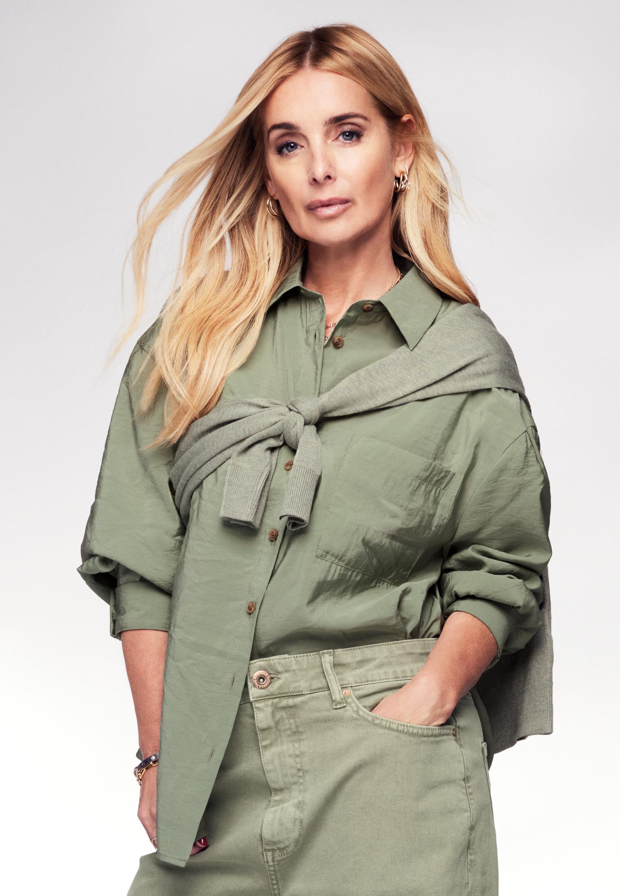 Womens Khaki Plain Cupro Long Sleeve Shirt