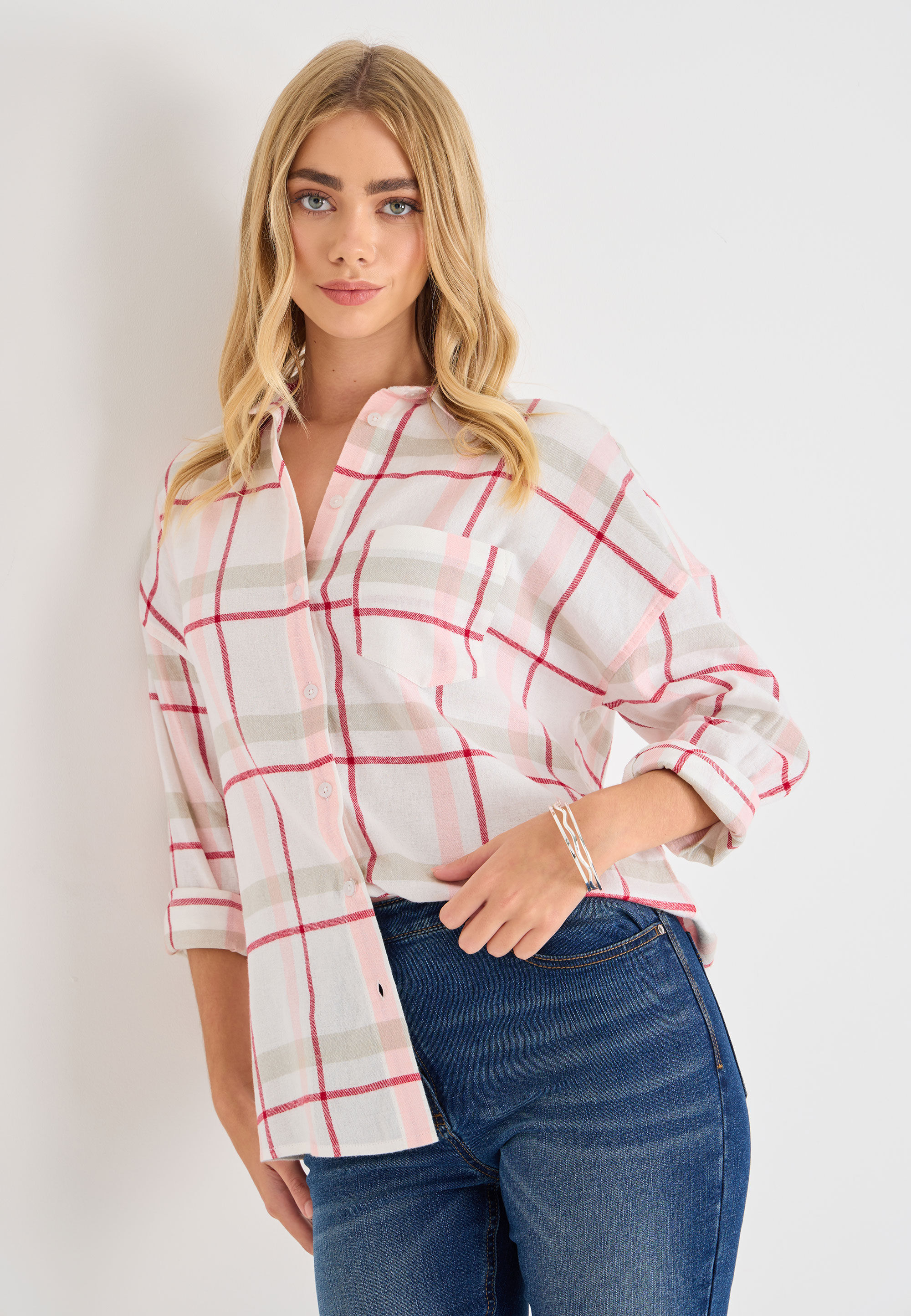 Womens Pink & White Check Western Shirt