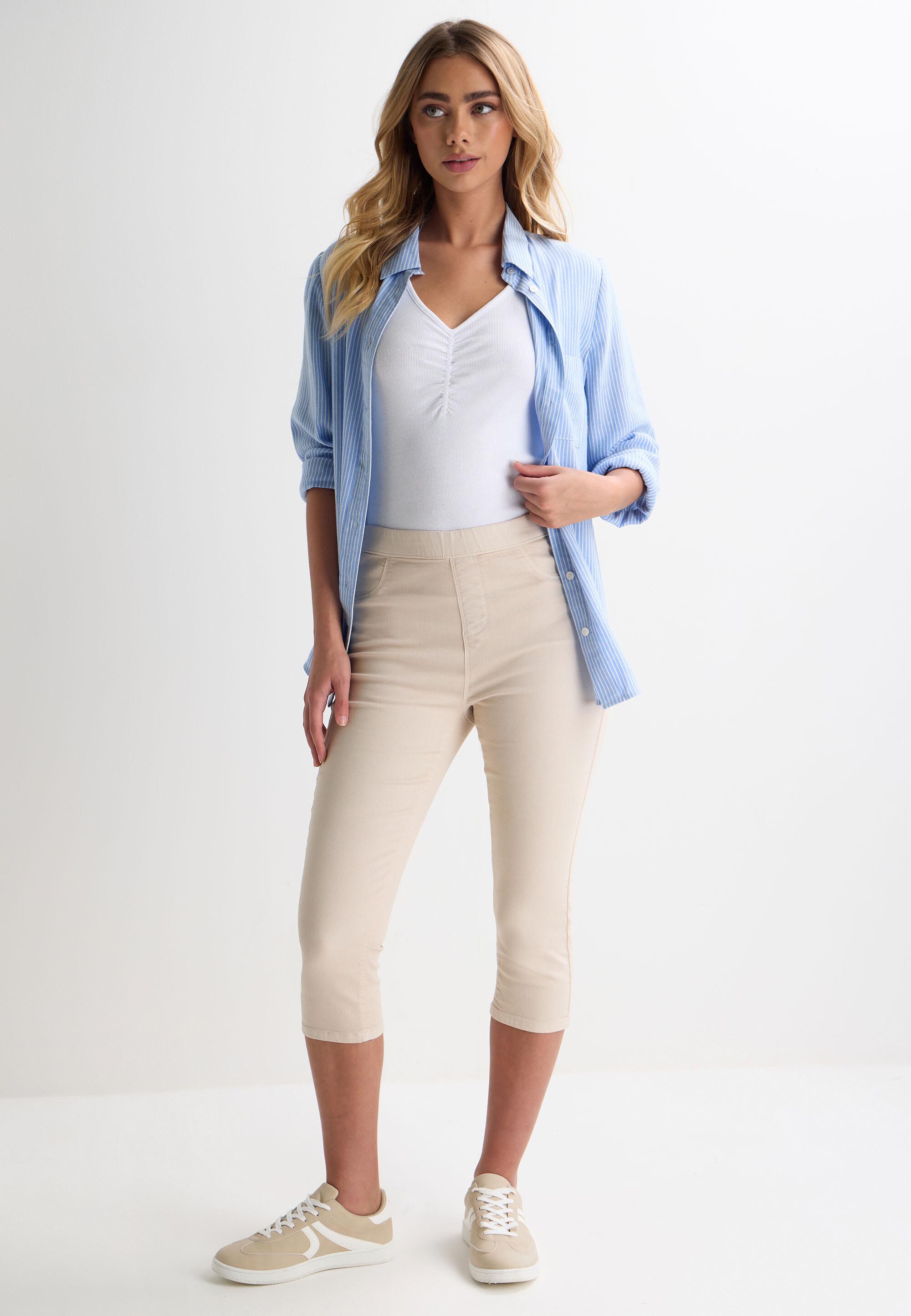 Womens Cream Plain Kate Cropped Jeggings