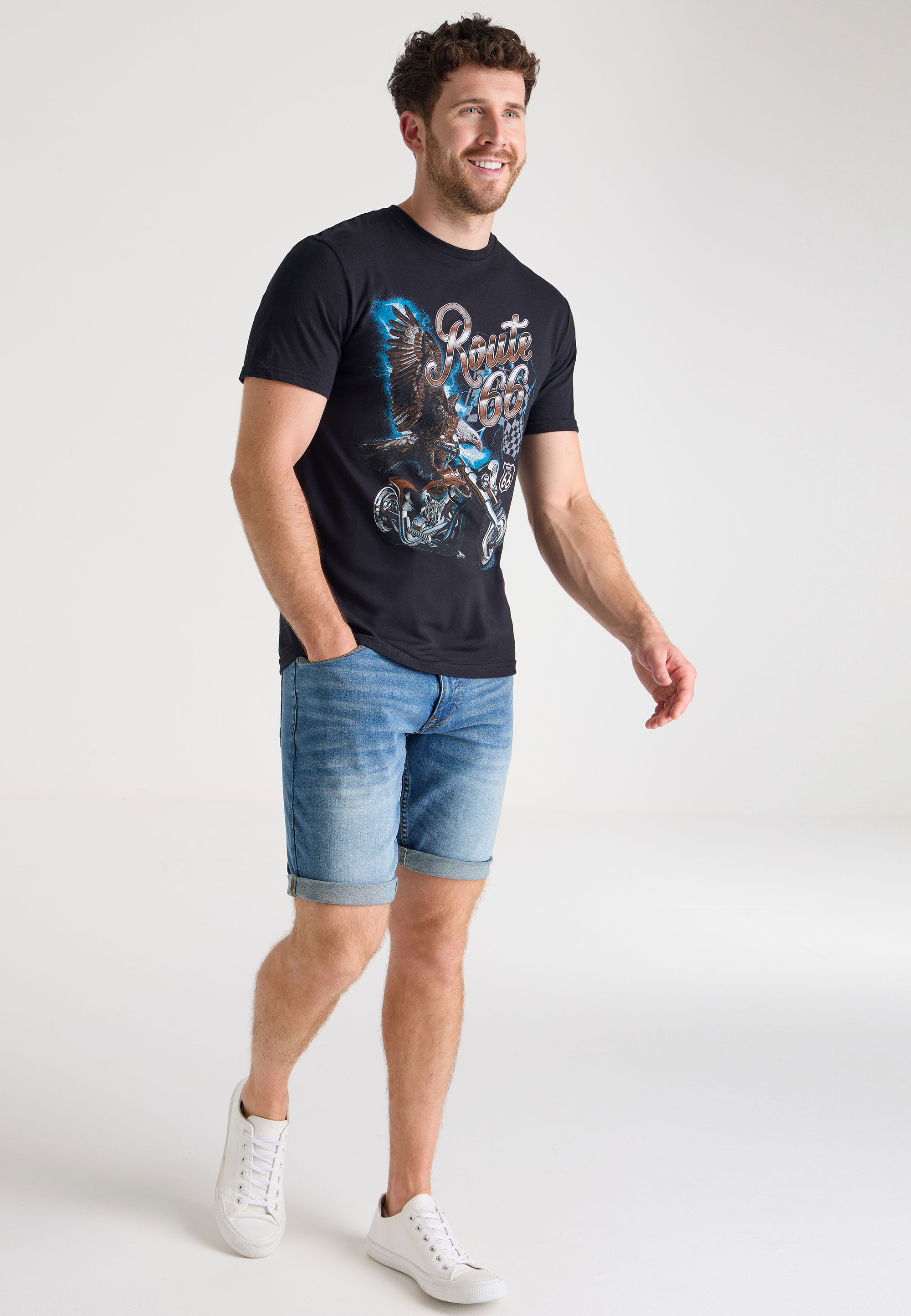Mens Charcoal Route 66 Graphic T-Shirt