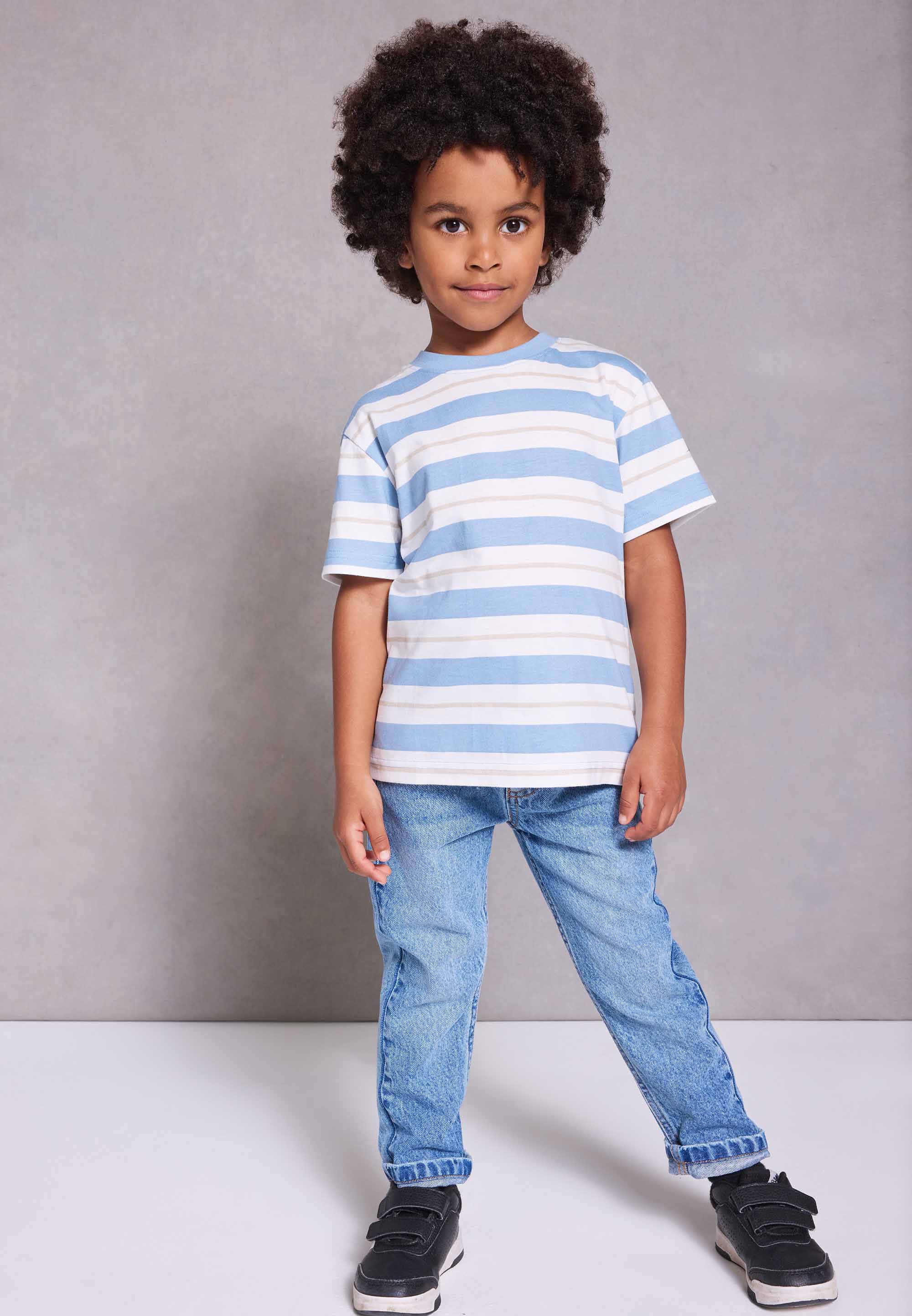 Younger Boys Blue Stripe Short Sleeve T-Shirt