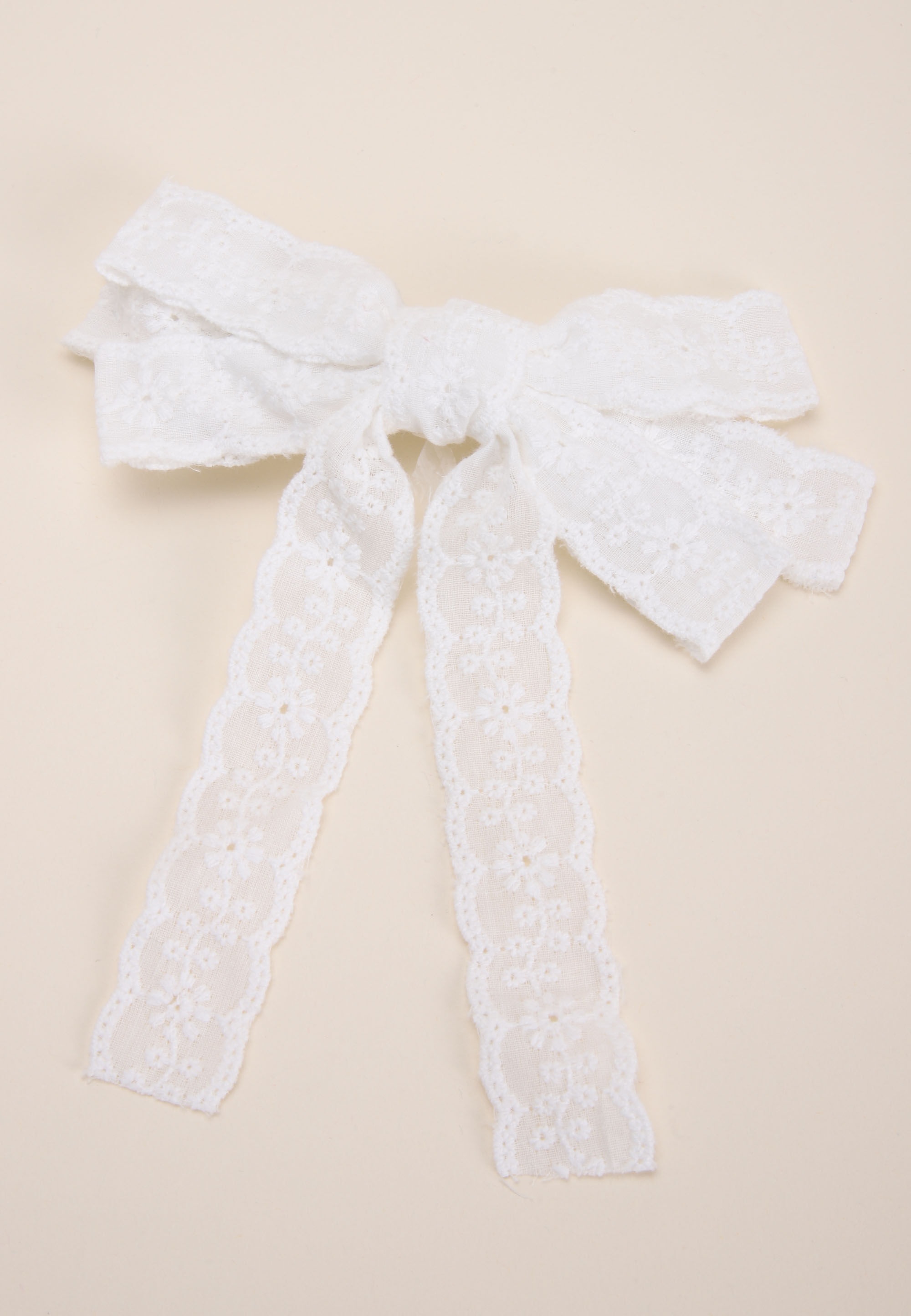 Womens White Broderie Bow Hair Slide