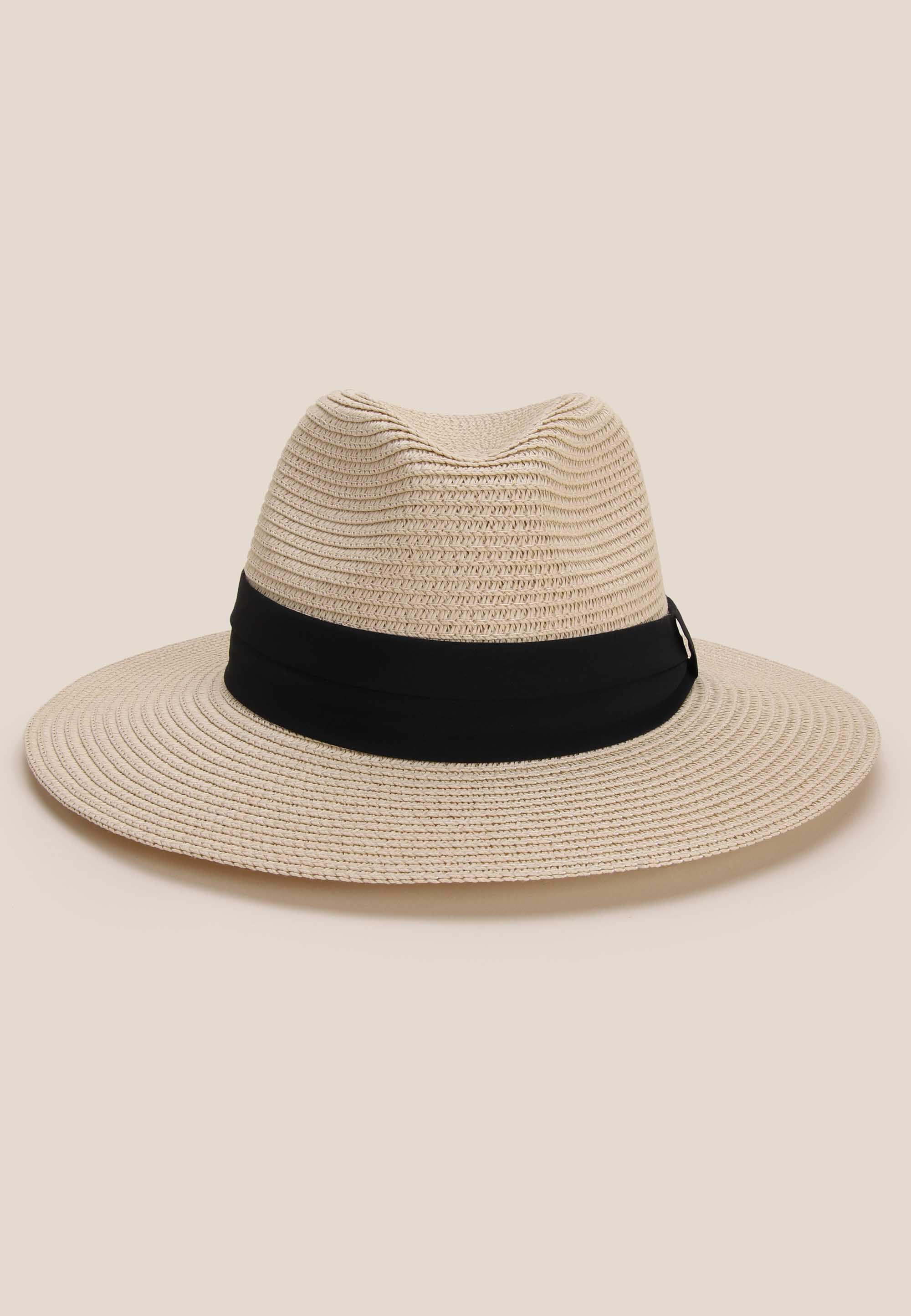 Womens Natural & Black Band Fedora Hat