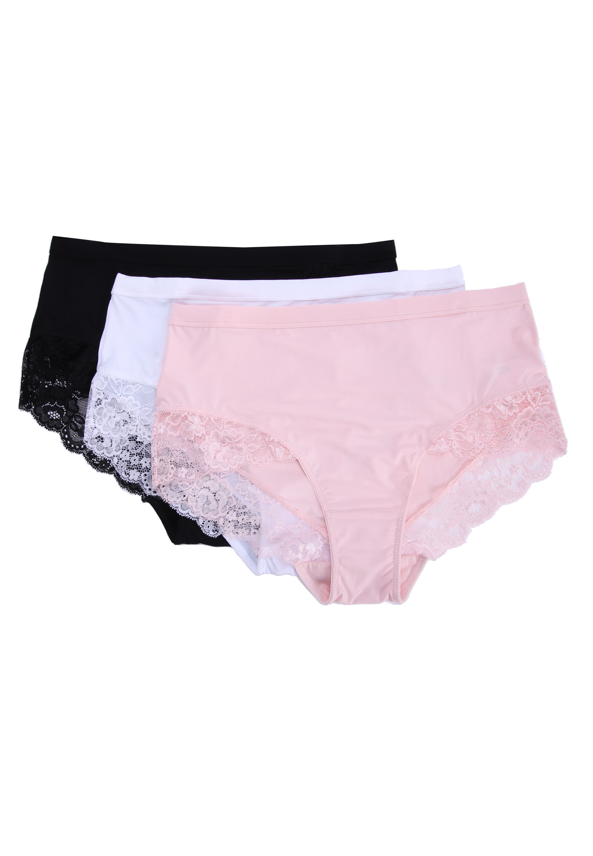Womens 3pk Natural, White & Black High Waist Lace Briefs