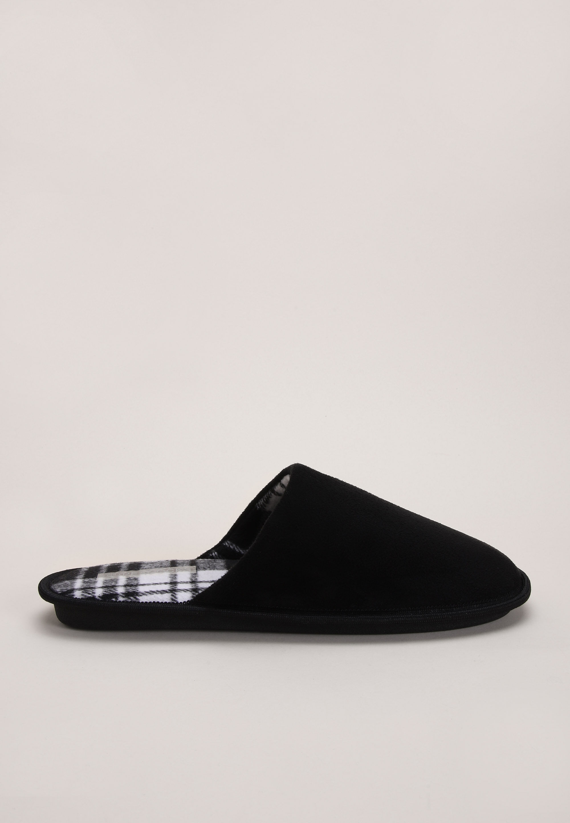 Mens Black & Check Mule Slippers