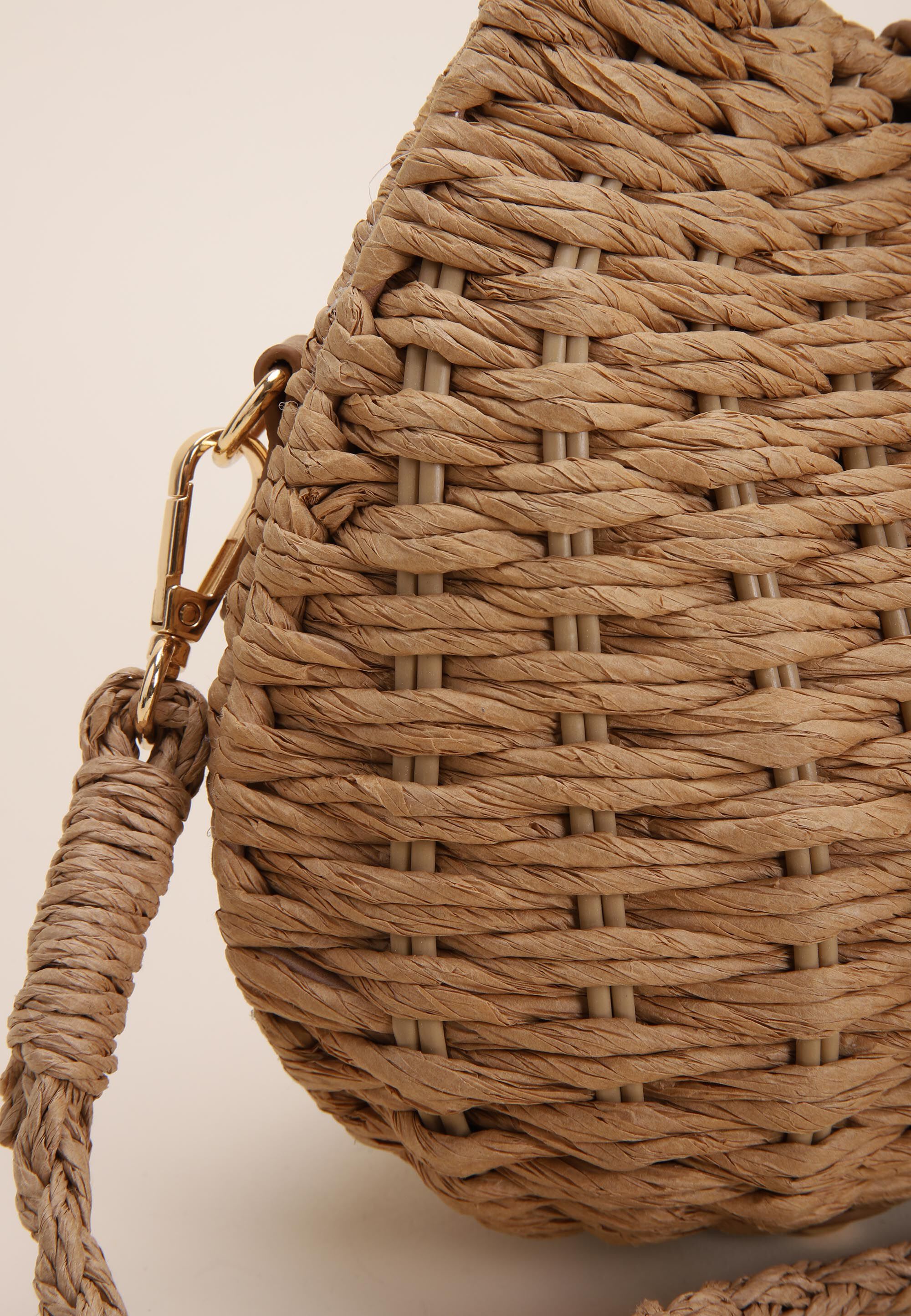 Womens Brown Woven Straw Basket Bag