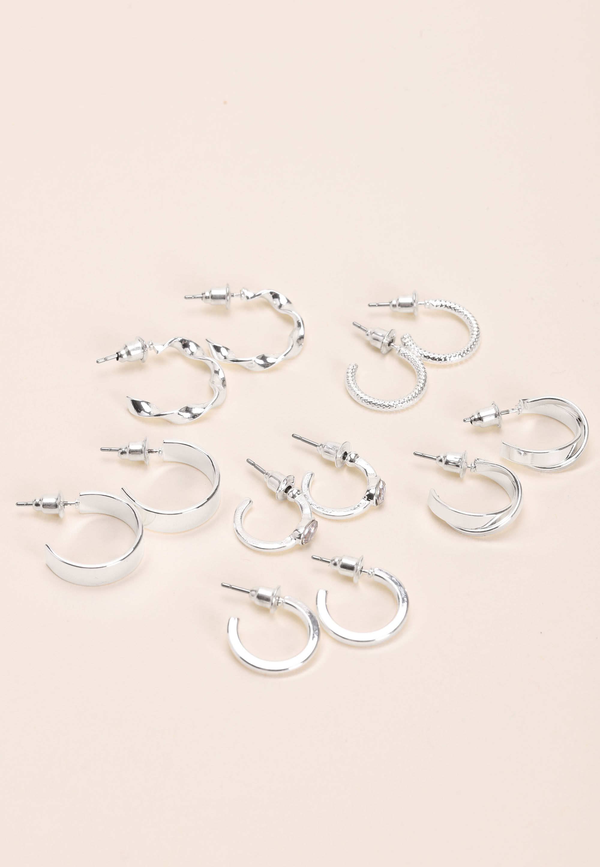 Womens 6pk Silver Mini Hoop Earrings
