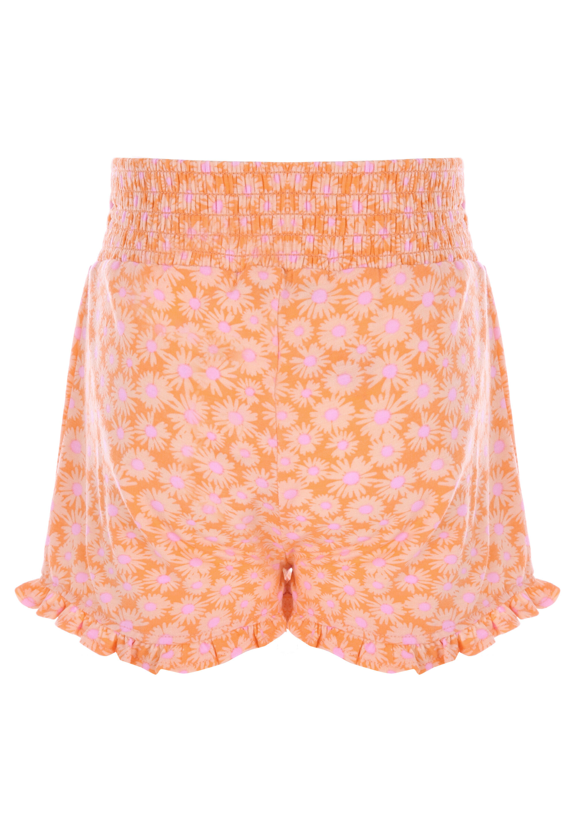 Younger Girls Peach Daisy Crinkle Shorts