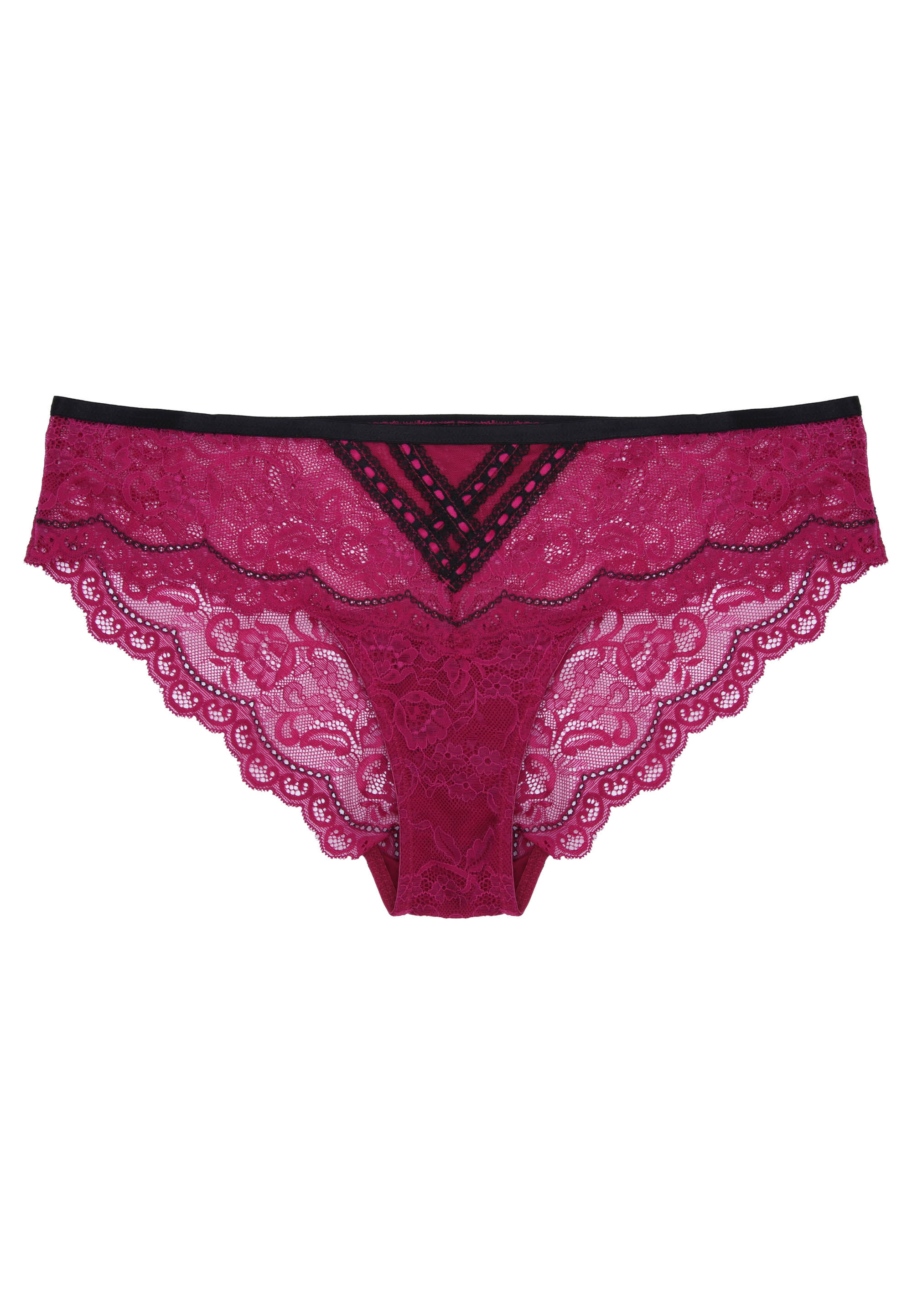 Womens Pink & Black Lace Ribbon Slot Briefs