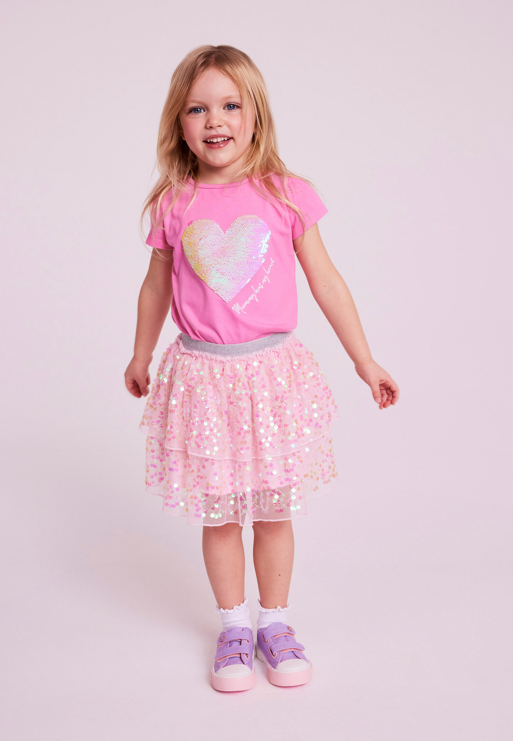 Younger Girls Pink Sequin Tired Skirt