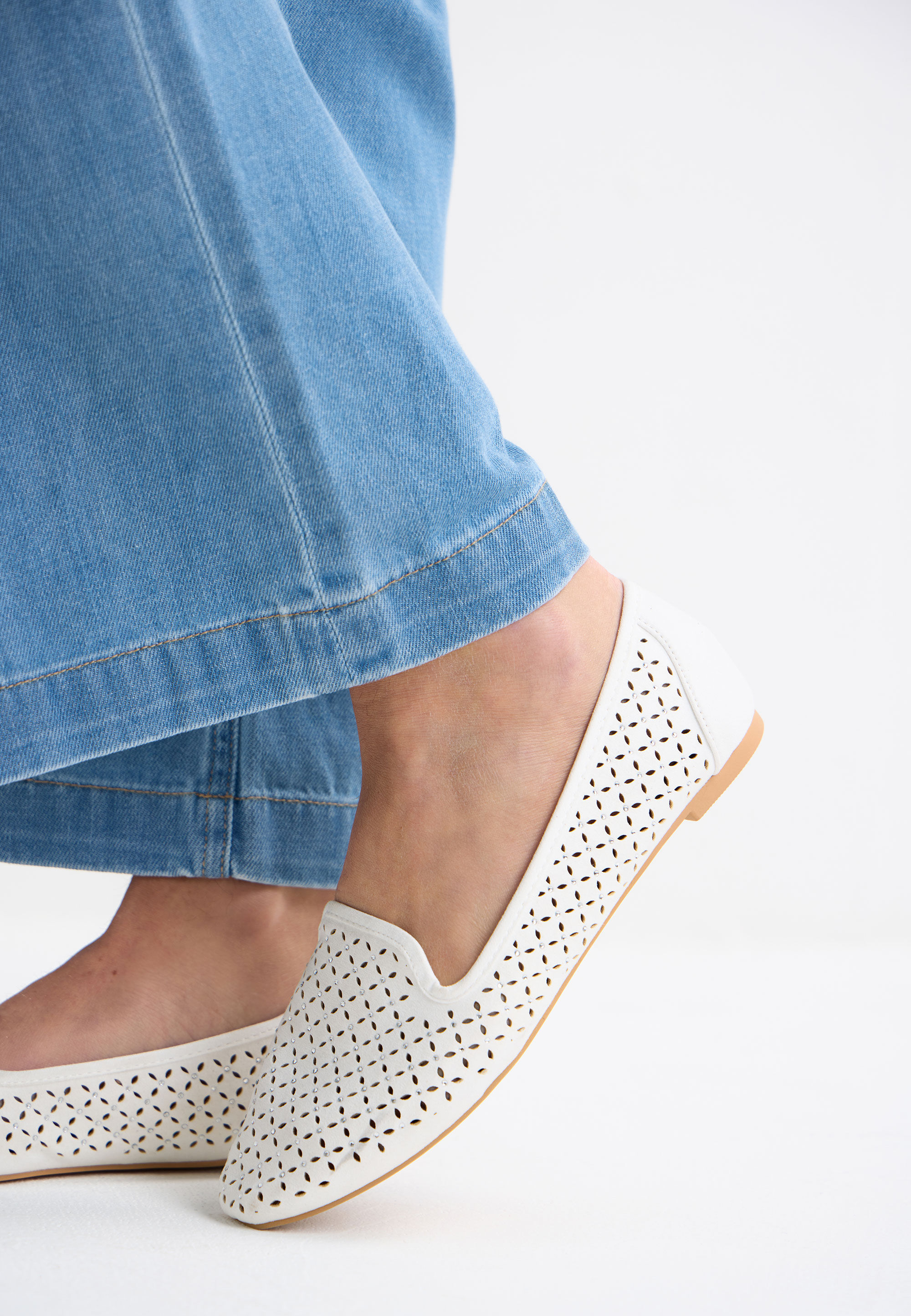 Womens White Diamante Laser Cut Loafers