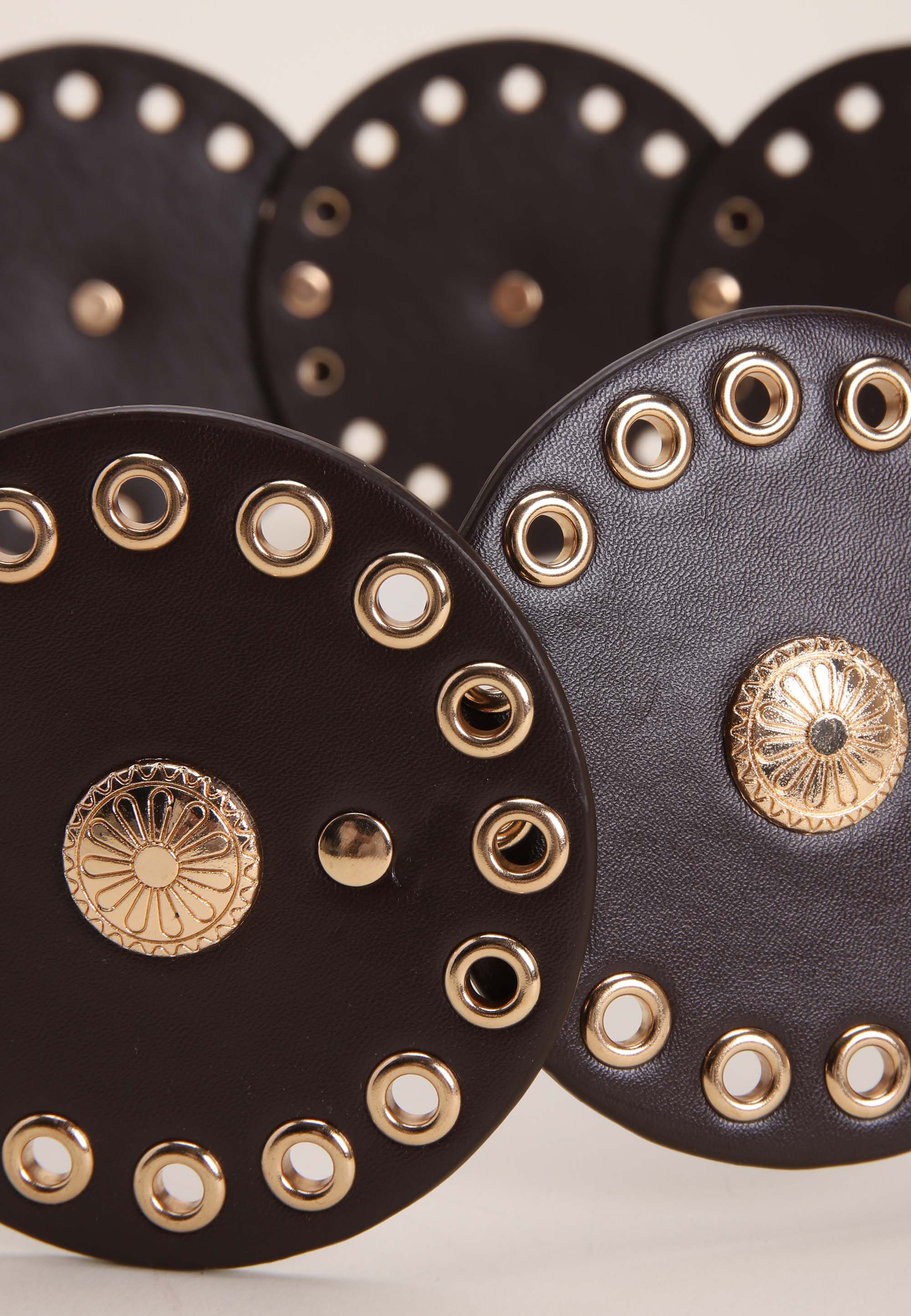 Womens Brown Large Studded Disc Belt