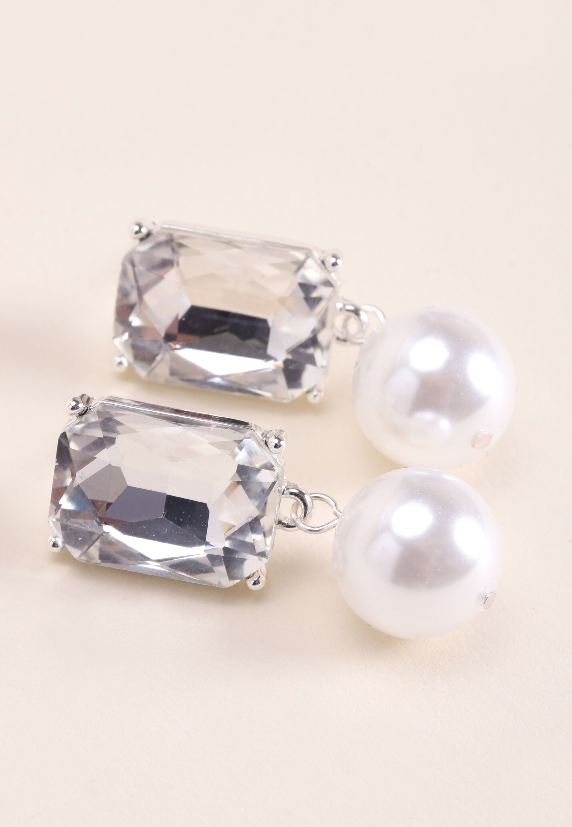 Womens Silver & Pearl Gem Drop Orb Earrings