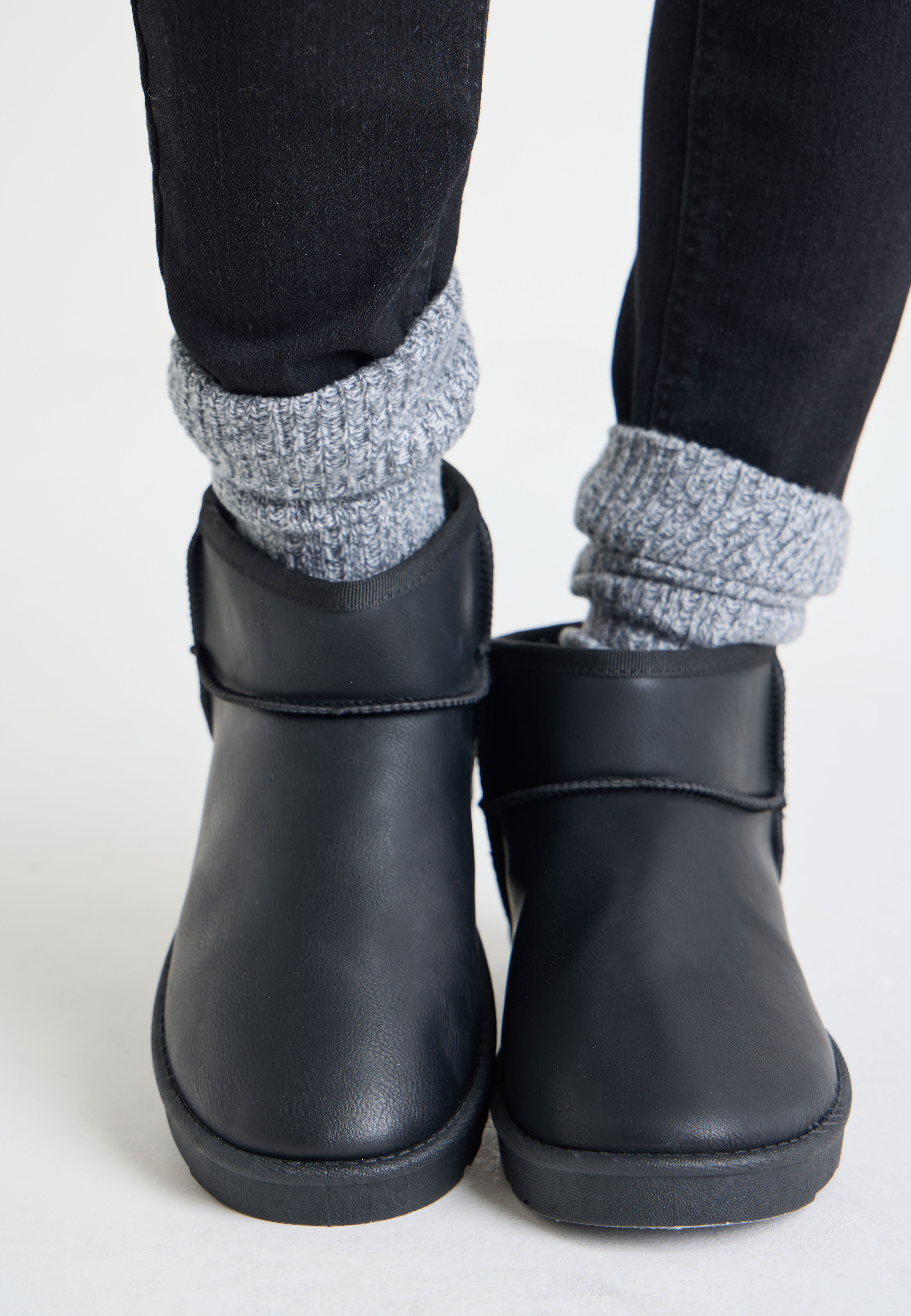 Womens Black PU Mini Boots