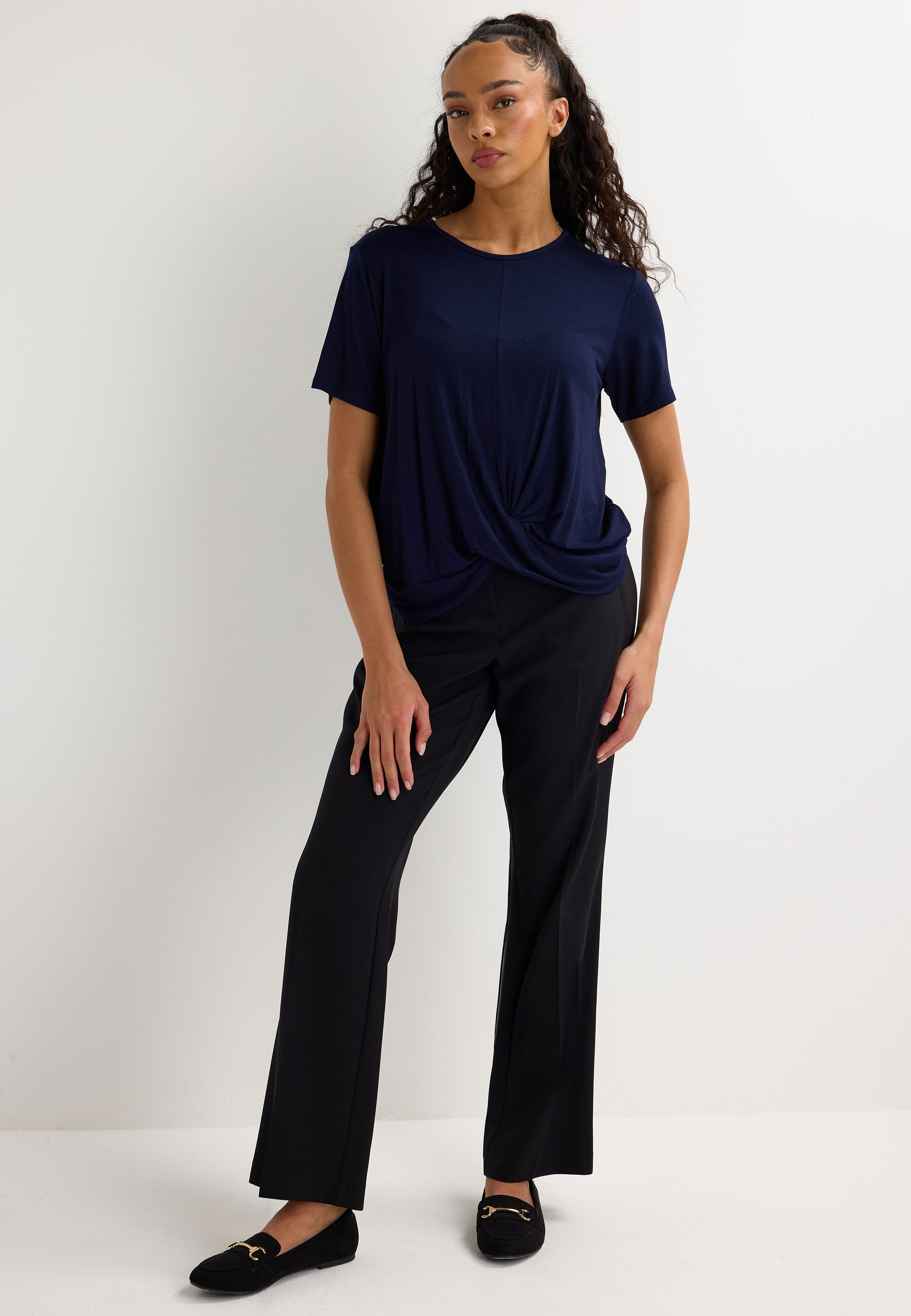 Womens Navy Plain Front Twist Top