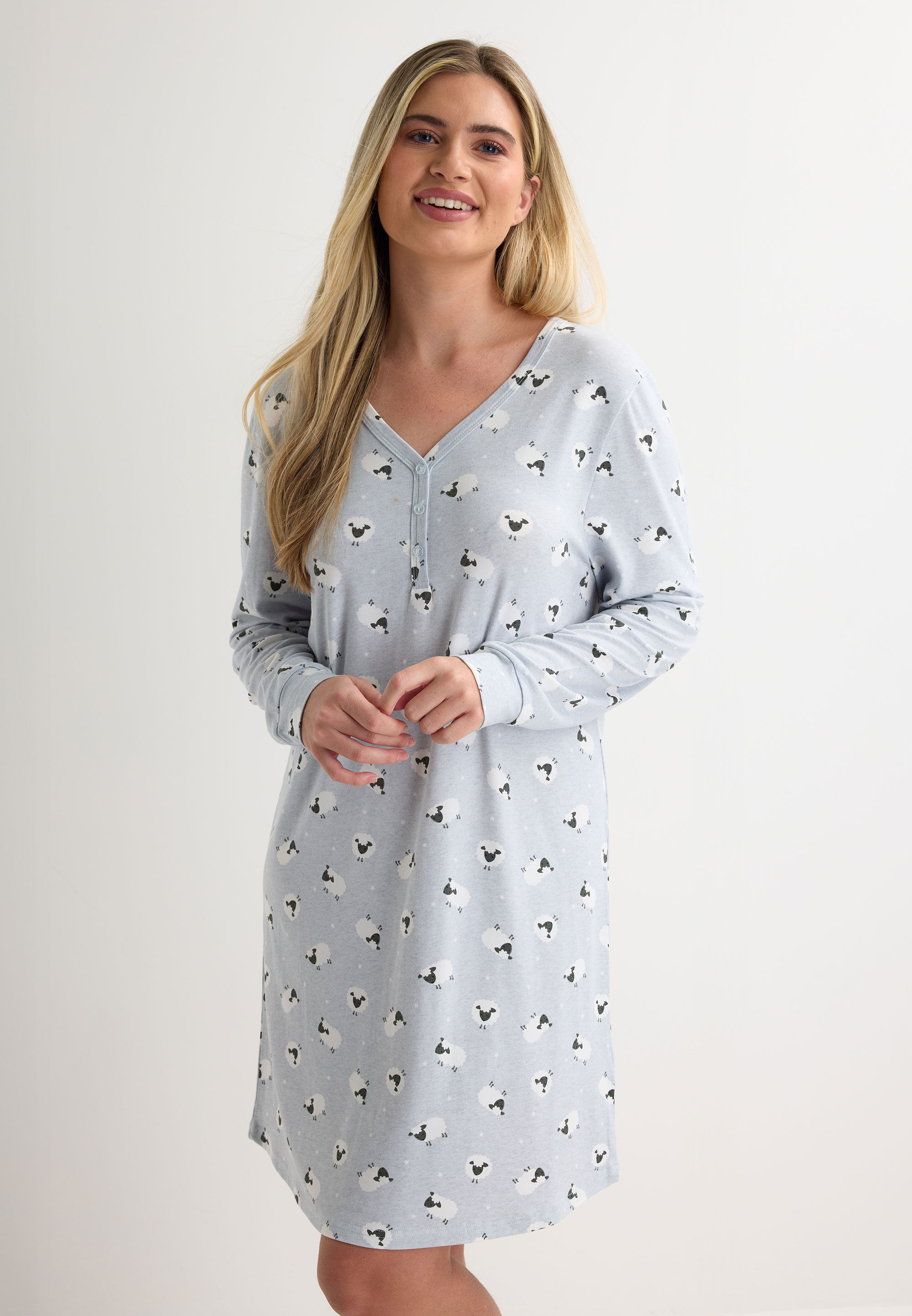 Womens Grey Sheep Soft Touch Nightdress