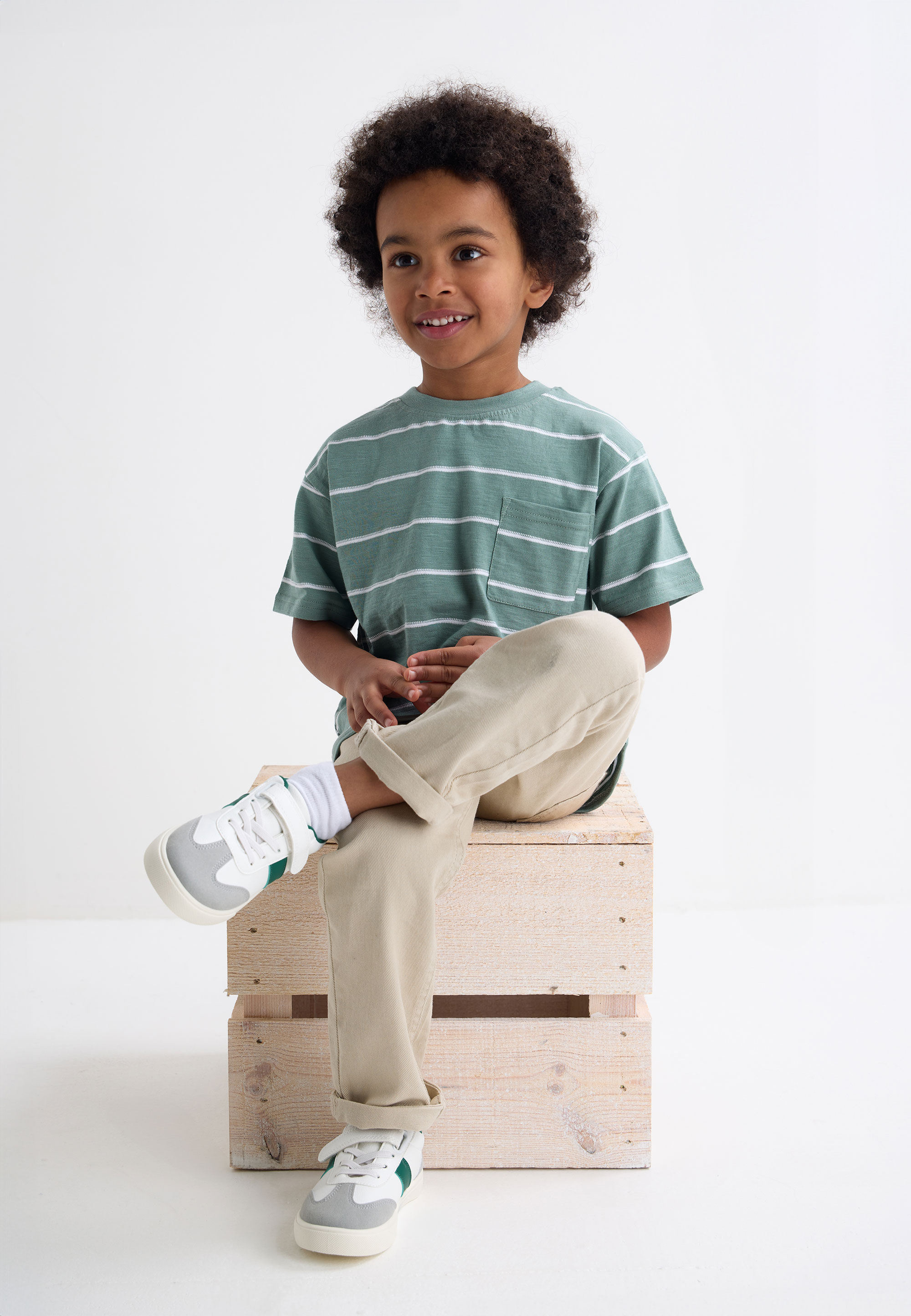 Younger Boys Green Textured Stripe T-Shirt