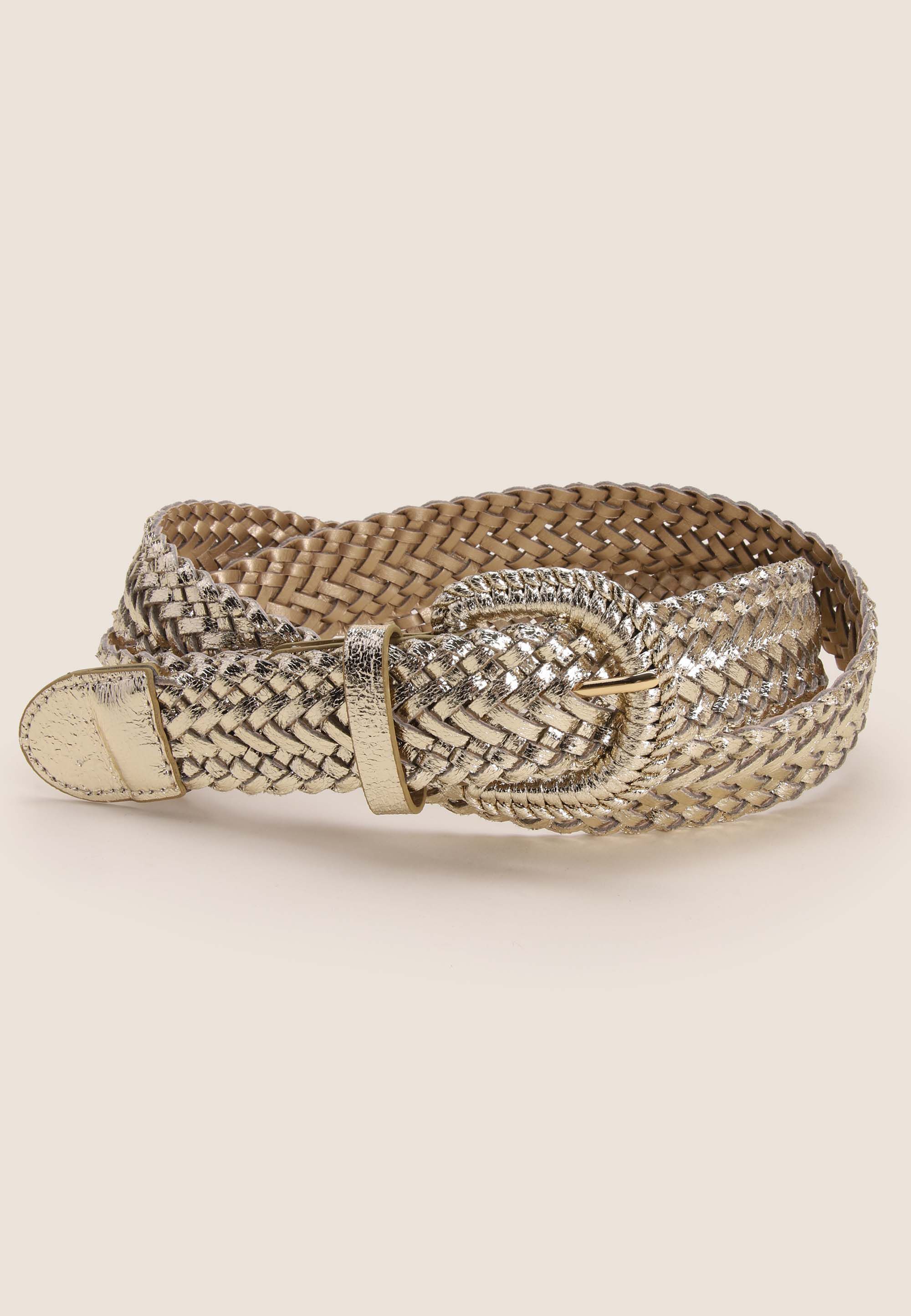 Womens Gold Metallic Braided Belt
