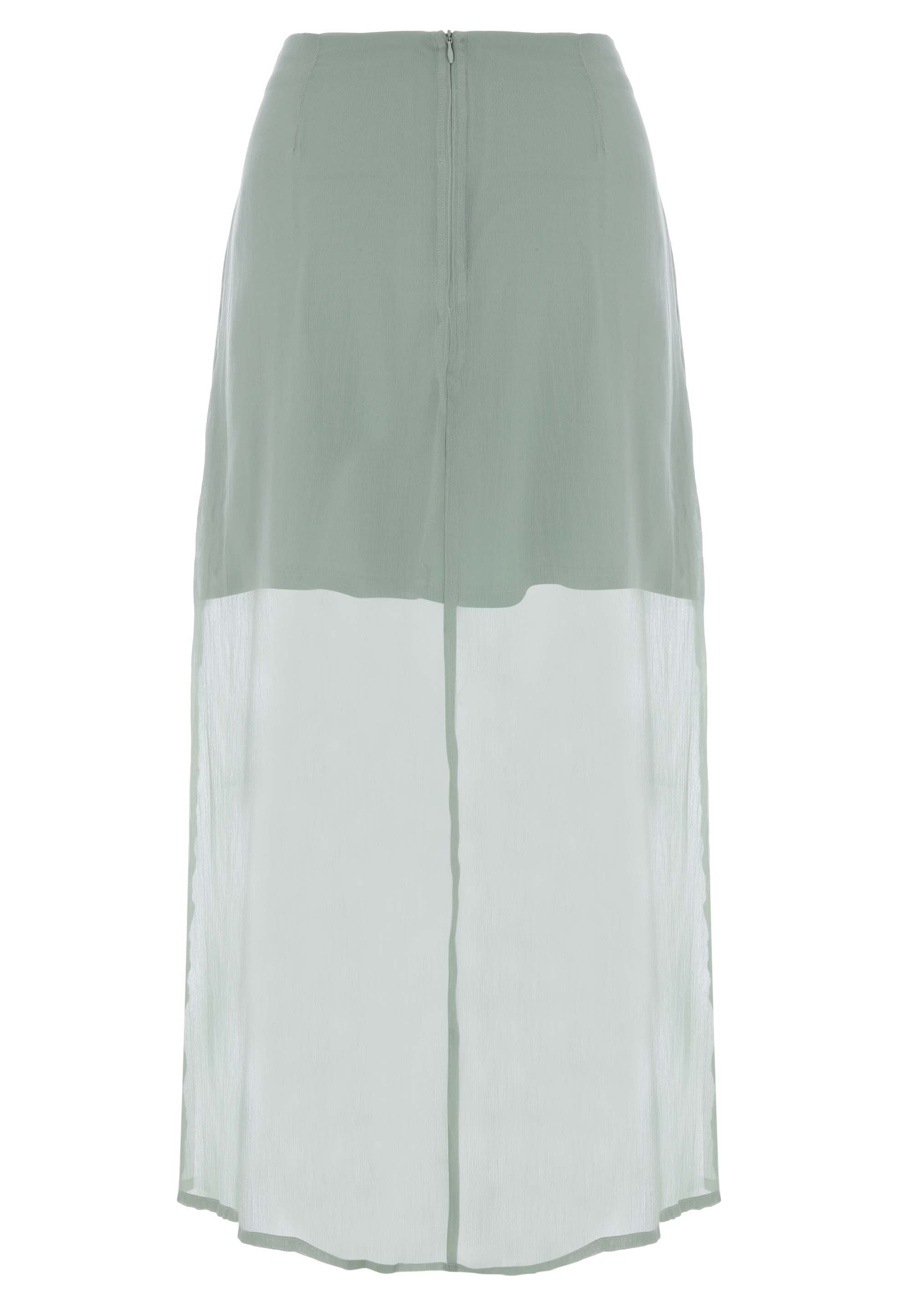Womens Green Ruffle Sheer Midi Skirt