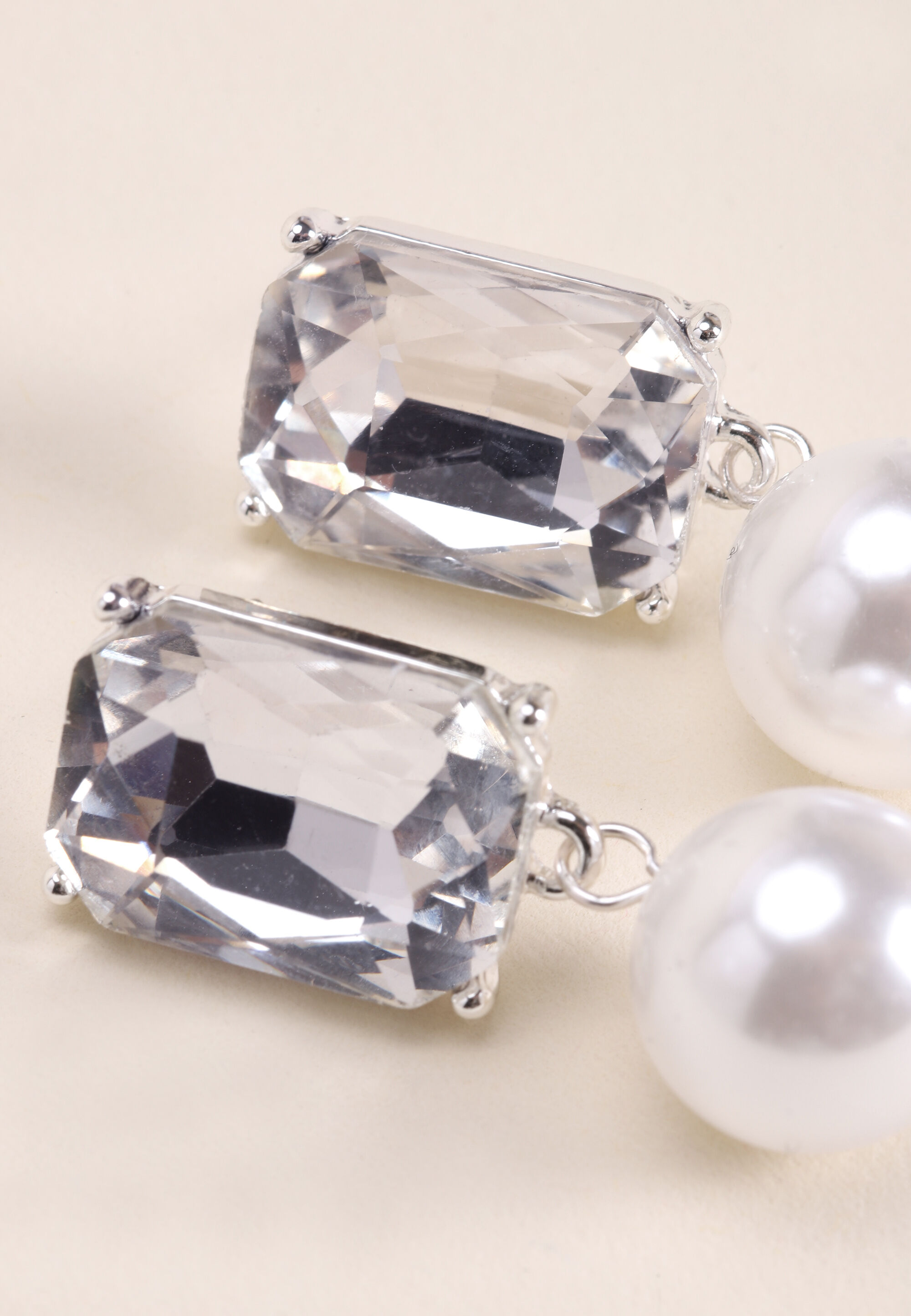 Womens Silver & Pearl Gem Drop Orb Earrings
