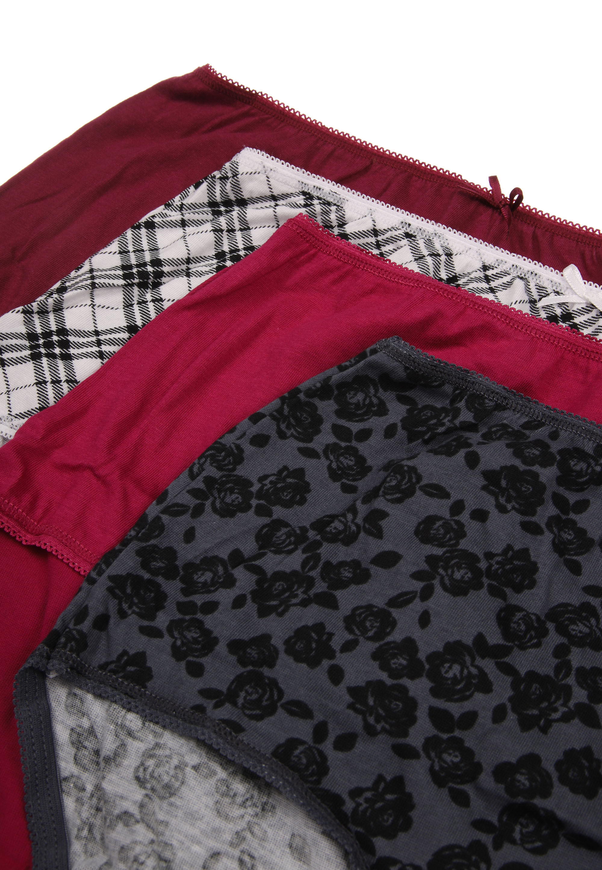 Womens 4pk Burgundy Check Print Full Briefs