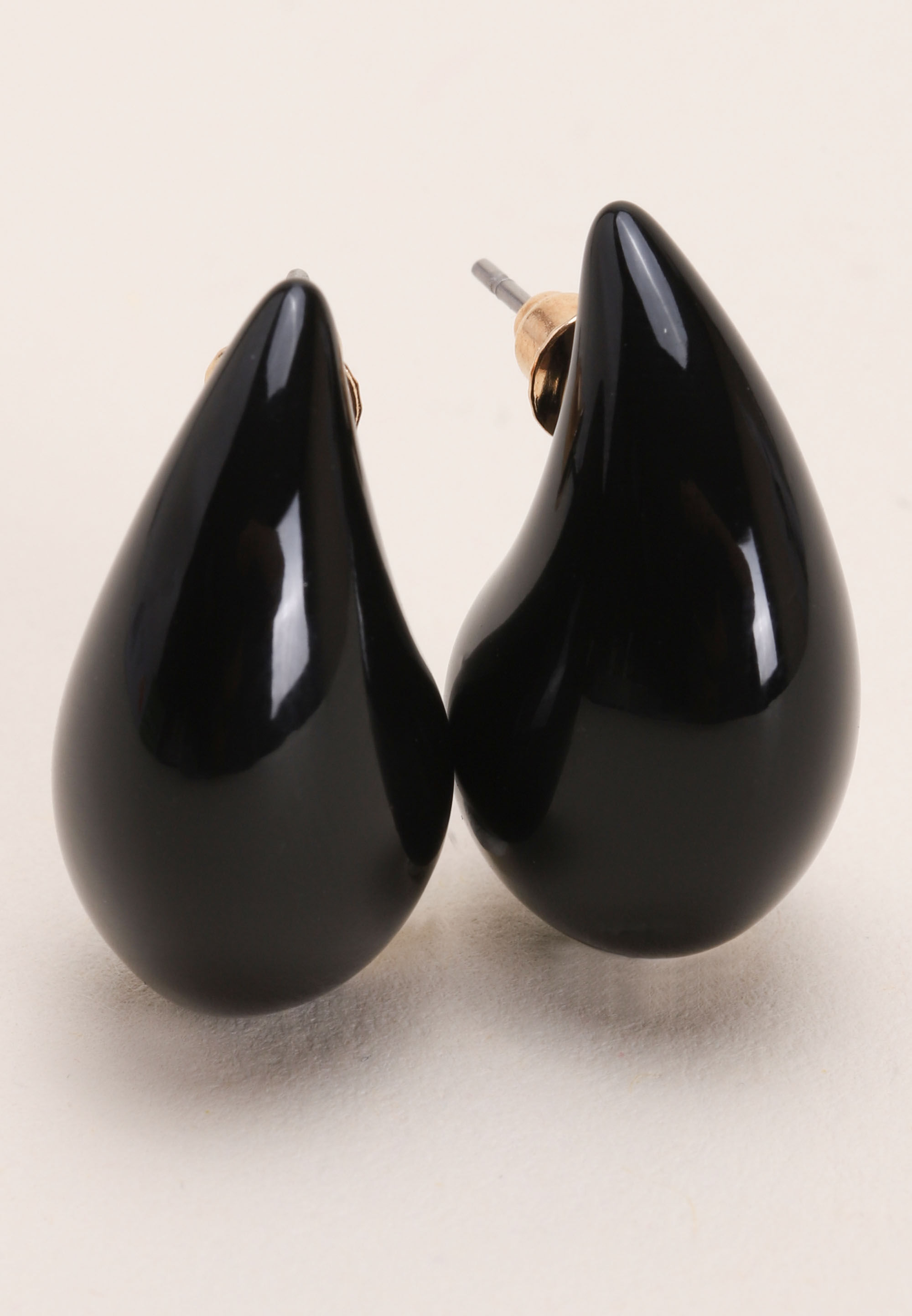 Womens Black Tear Drop Enamel Earrings