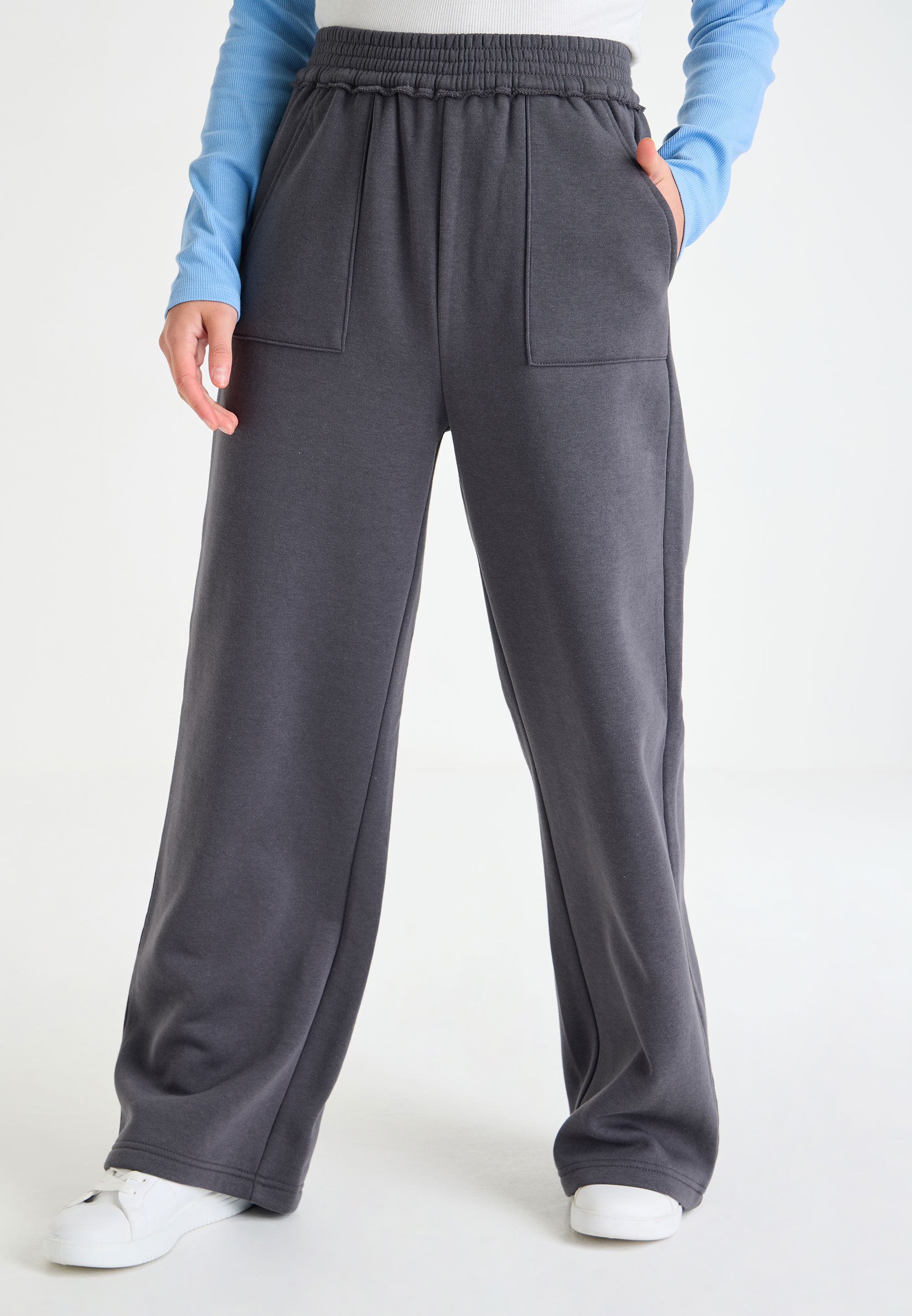 Older Girls Charcoal Plain Raw Edge Bootcut Joggers