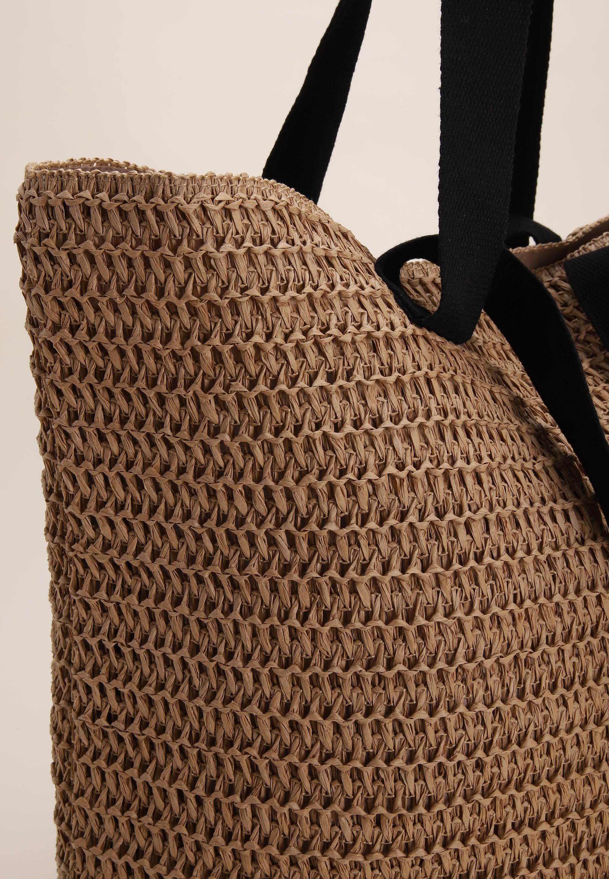 Womens Natural Straw Double Handle Tote Bag