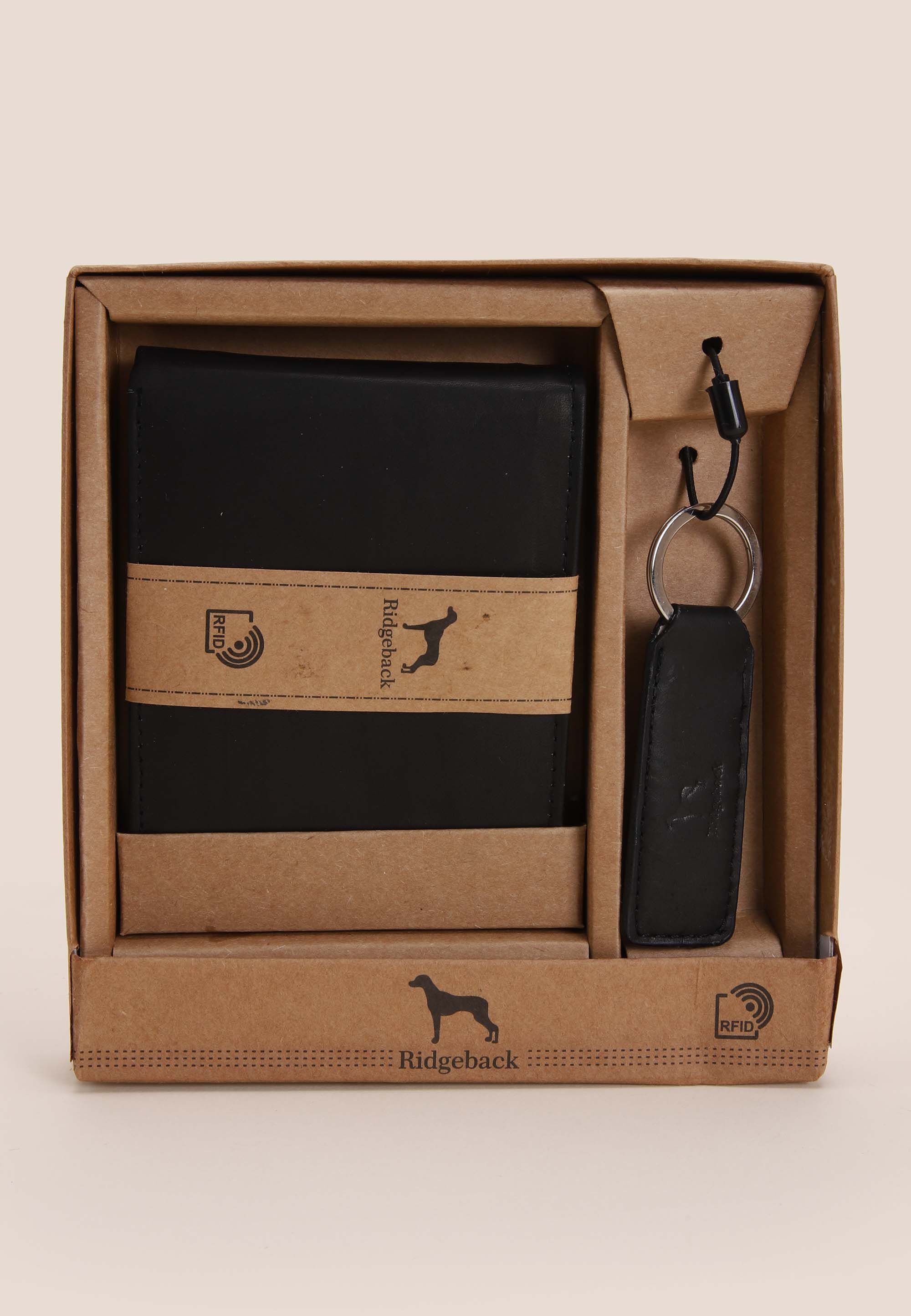 Mens Black Ridgeback Leather Wallet & Keyring Gift Set