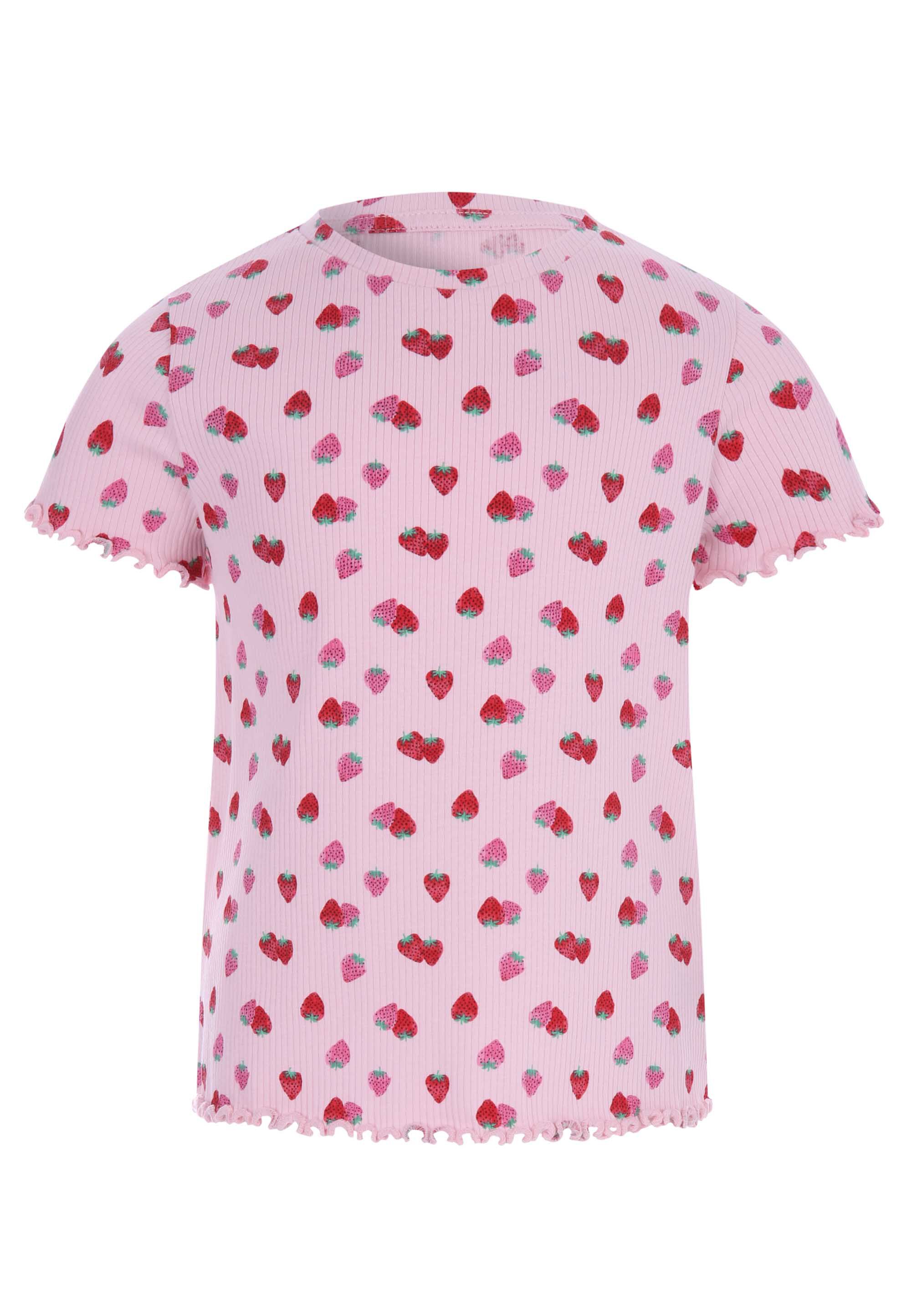 Younger Girls Pink Strawberry Print Ribbed Top