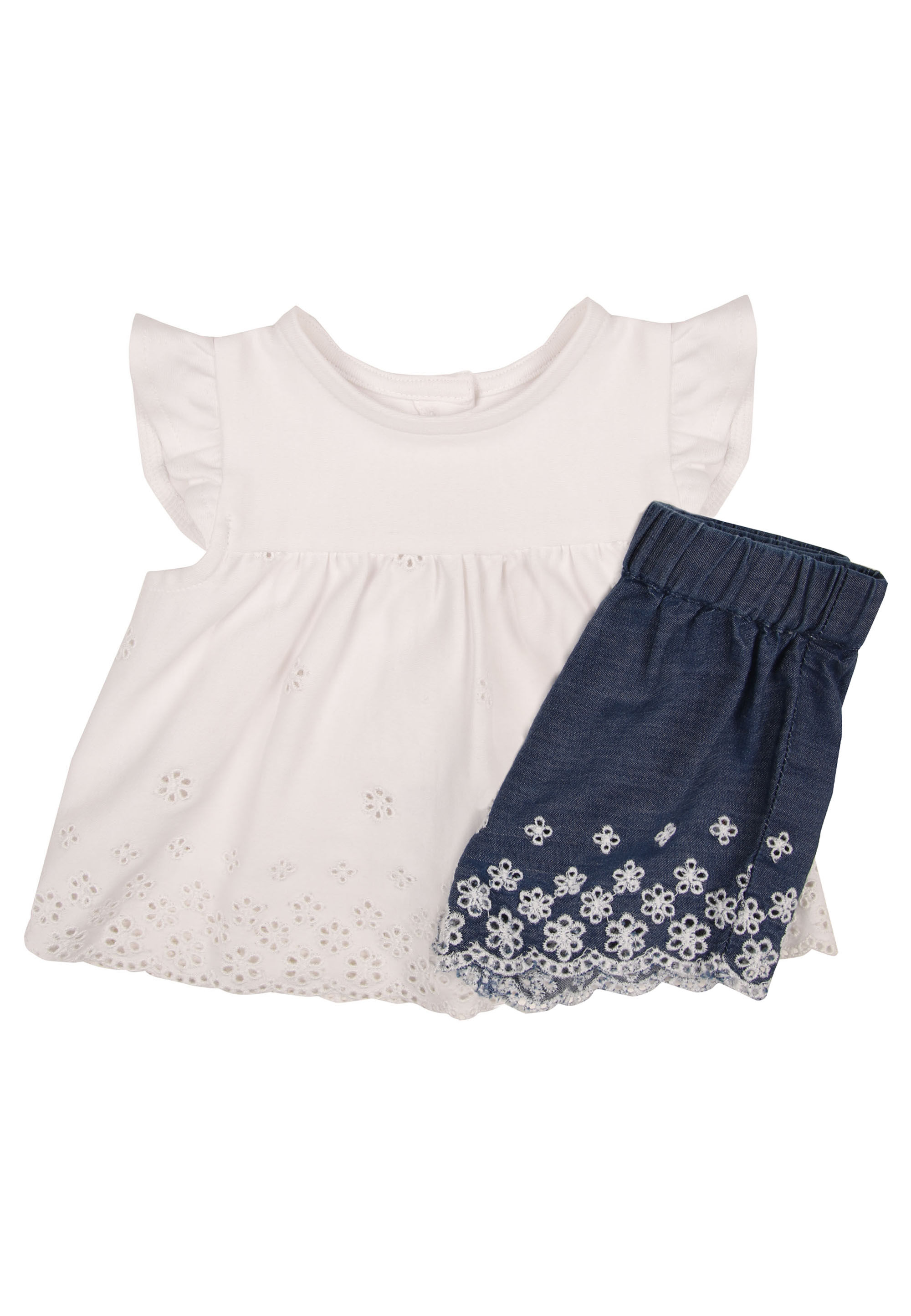 Baby Girls Cream Top & Denim Shorts Chambray Set