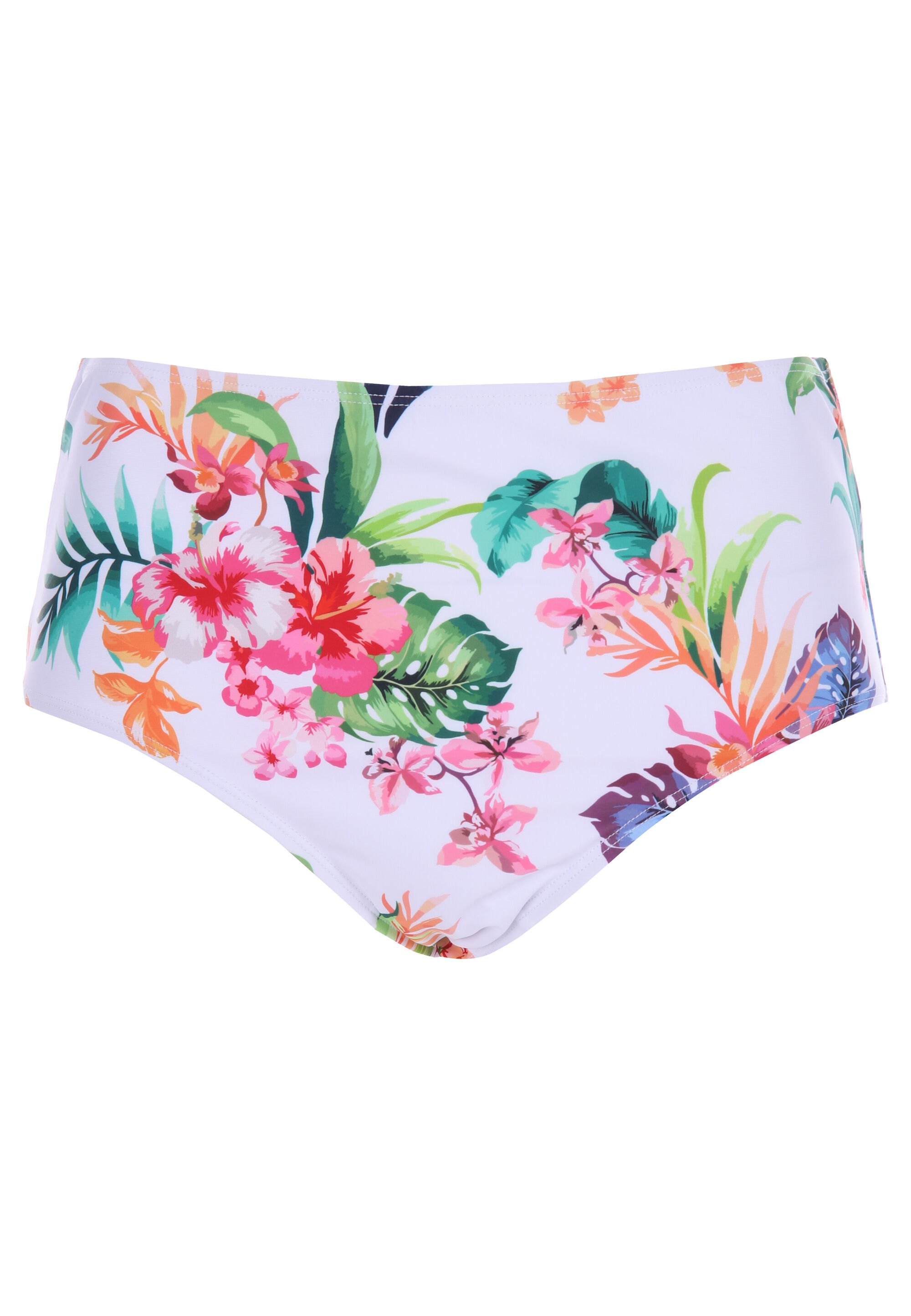 Womens White Floral High Waist Bikini Bottoms