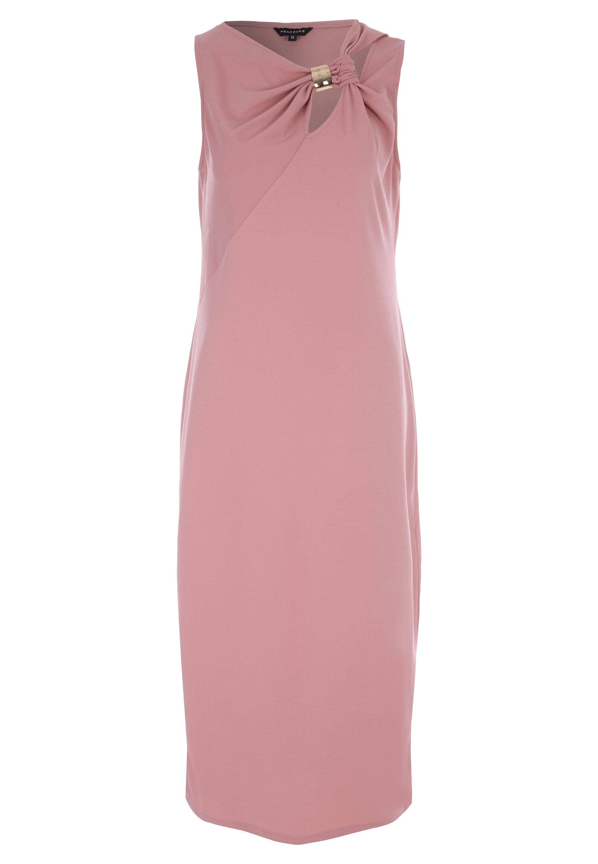 Womens Pink Plain Gold Bar Sleeveless Midi Dress