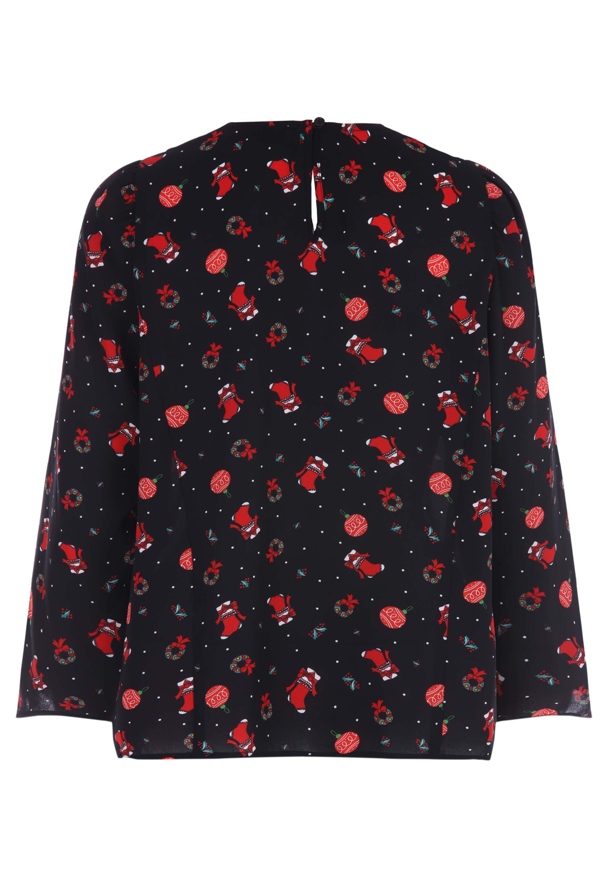 Womens Black & Red Christmas Stocking Long Sleeve Top