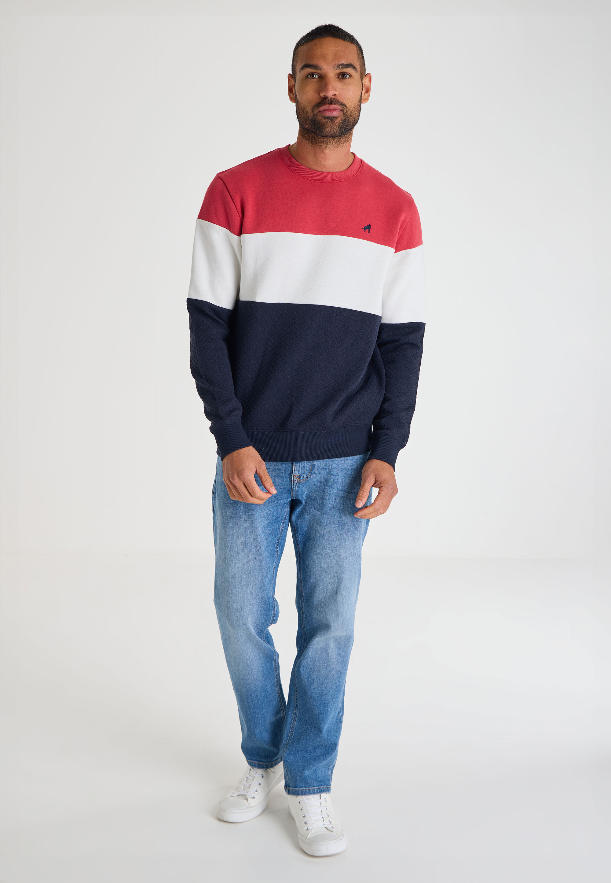 Mens Red Colour Block Crew Neck Sweatshirt