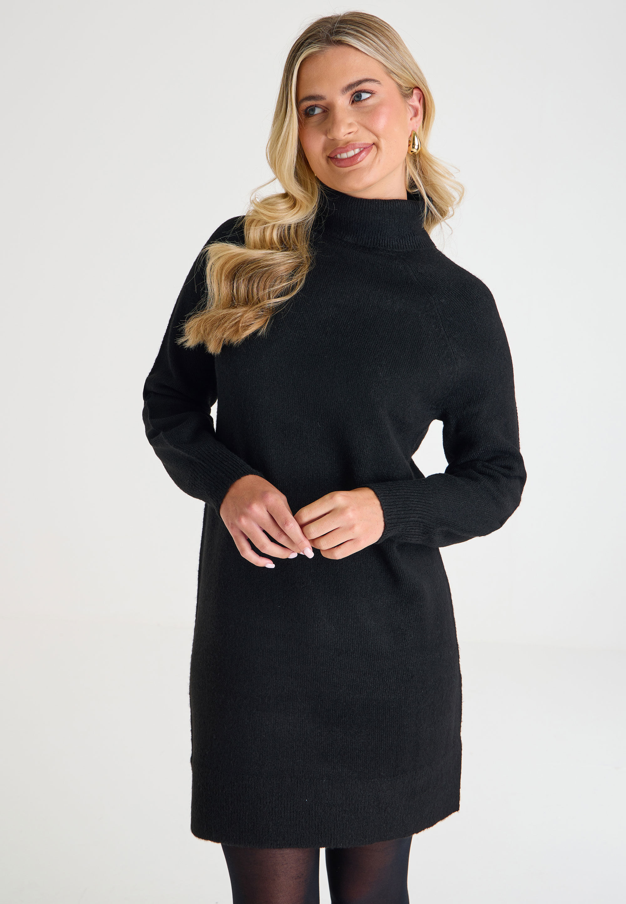 Womens Black Roll Neck Jumper Dress