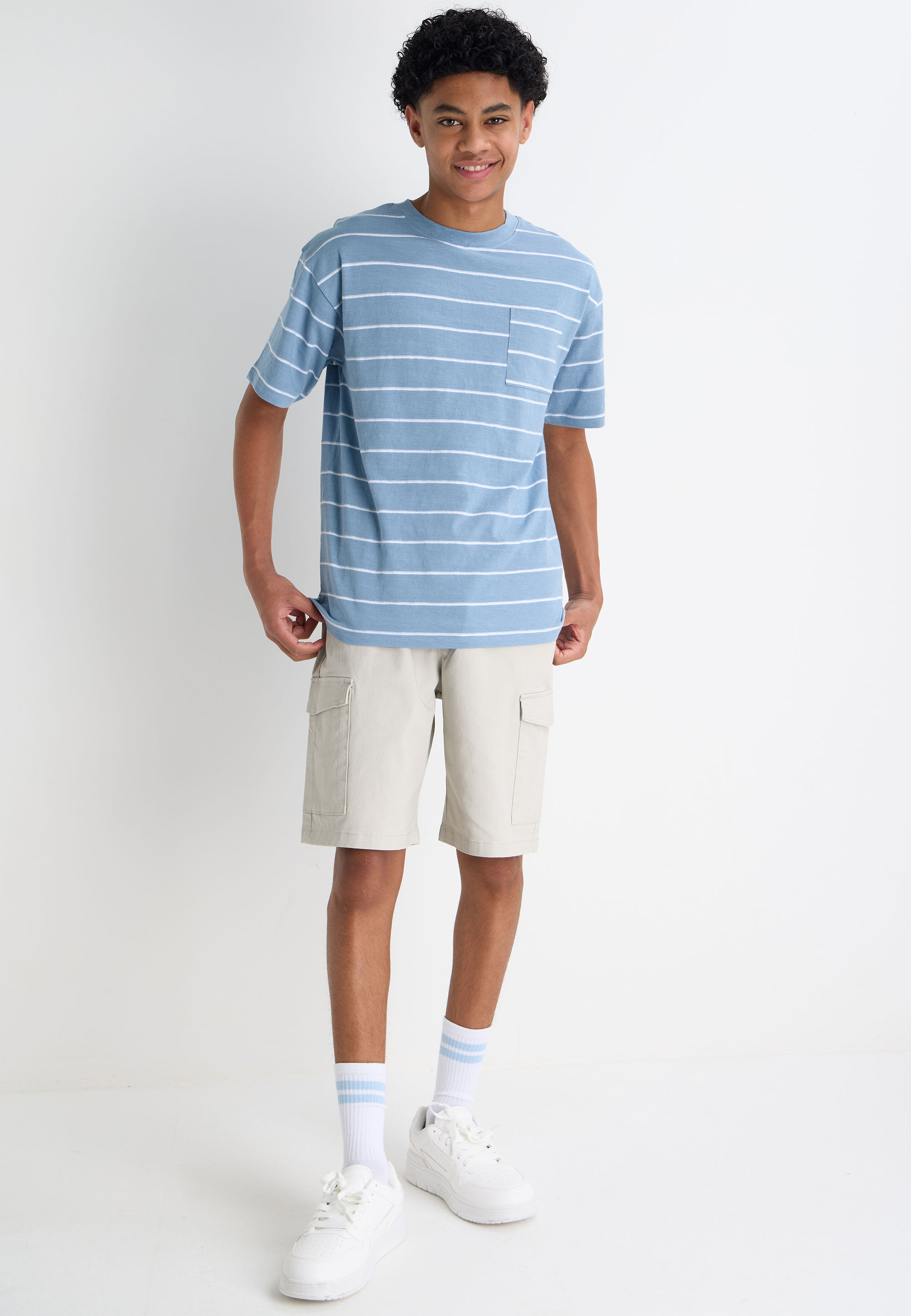 Older Boys Blue Stripe Textured T-Shirt