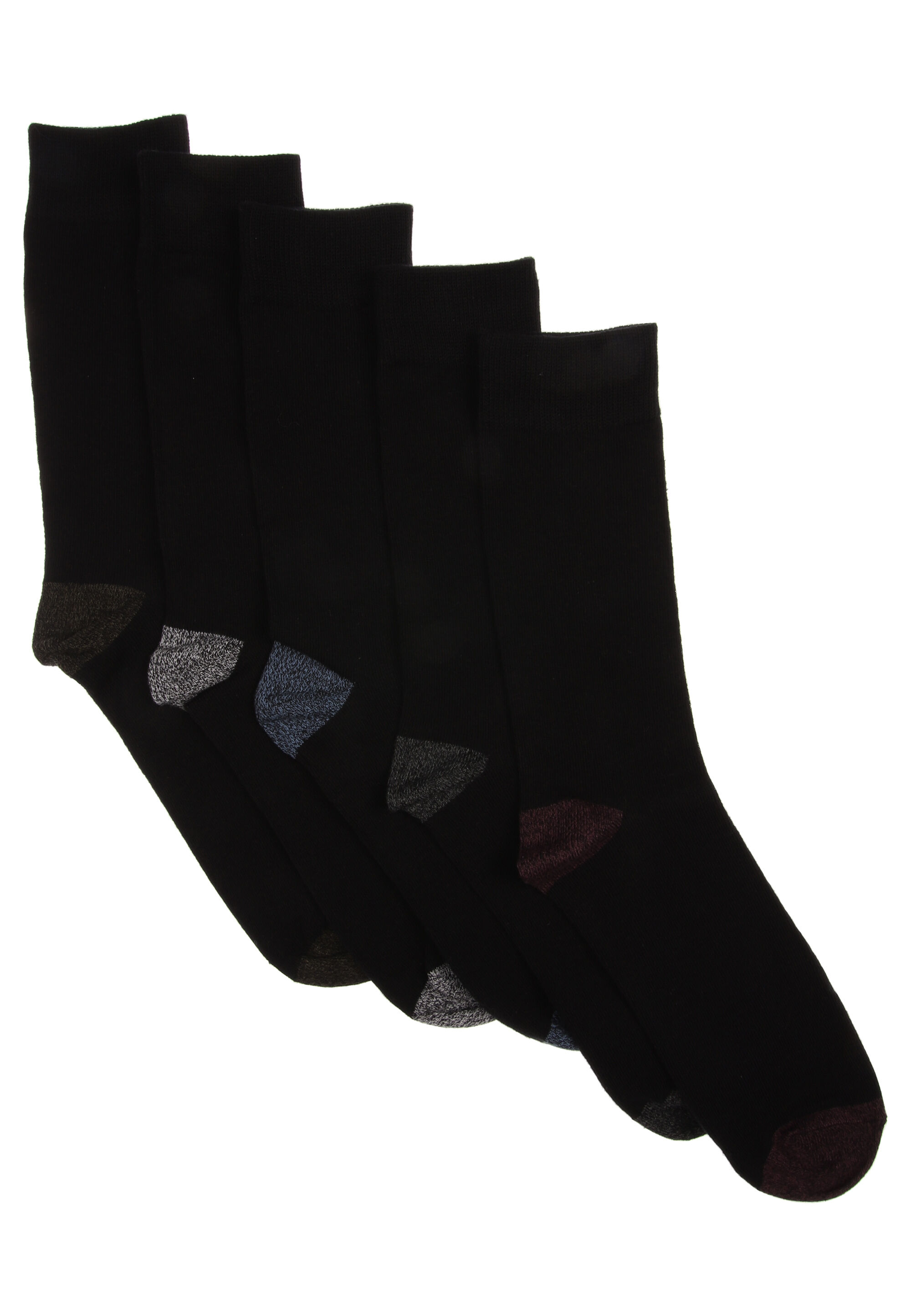 Mens 5pk Black Contrast Heel & Toe Ankle Socks