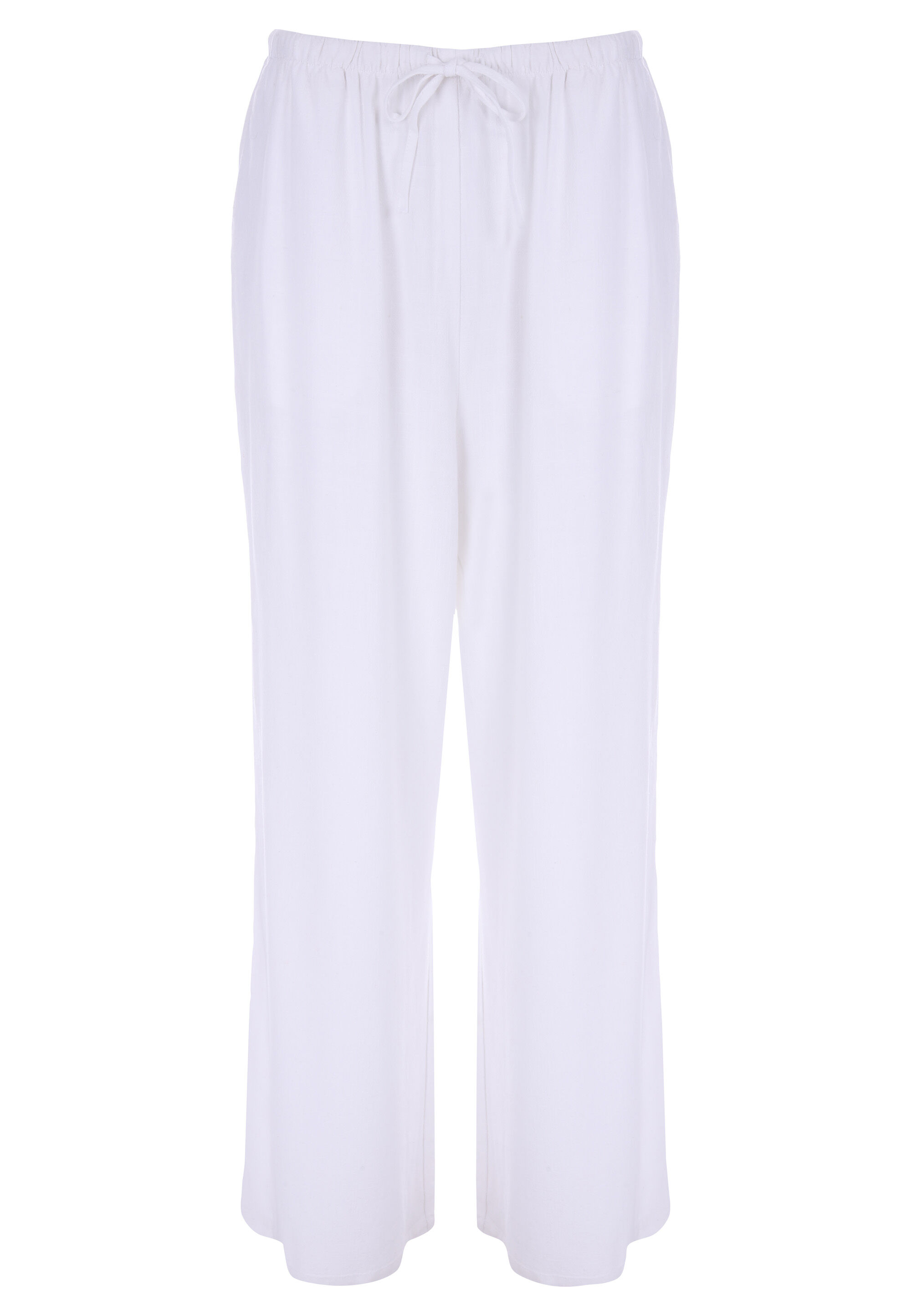 Womens White Plain Wide Leg Linen Trousers