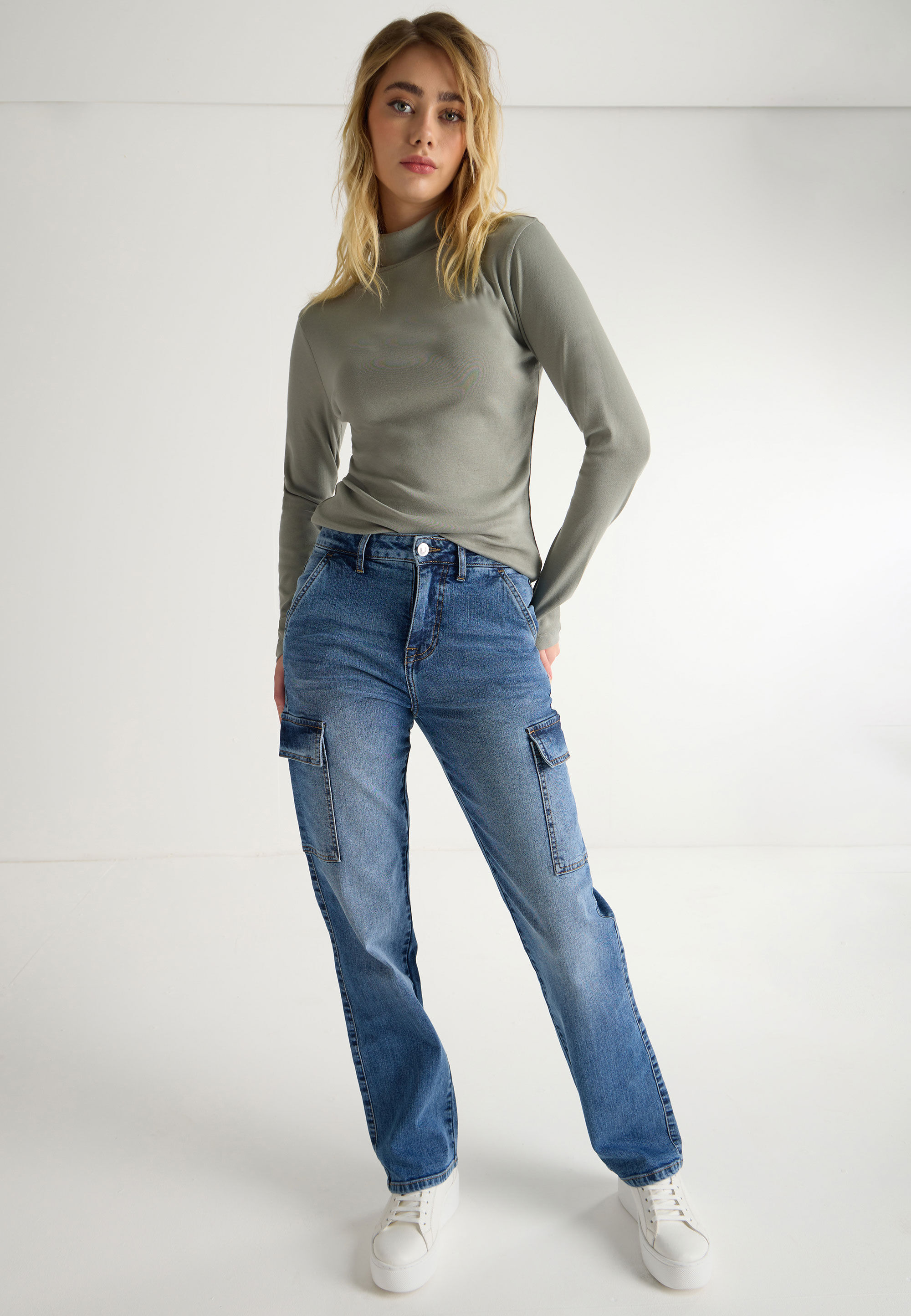 Womens Khaki Roll Neck Top