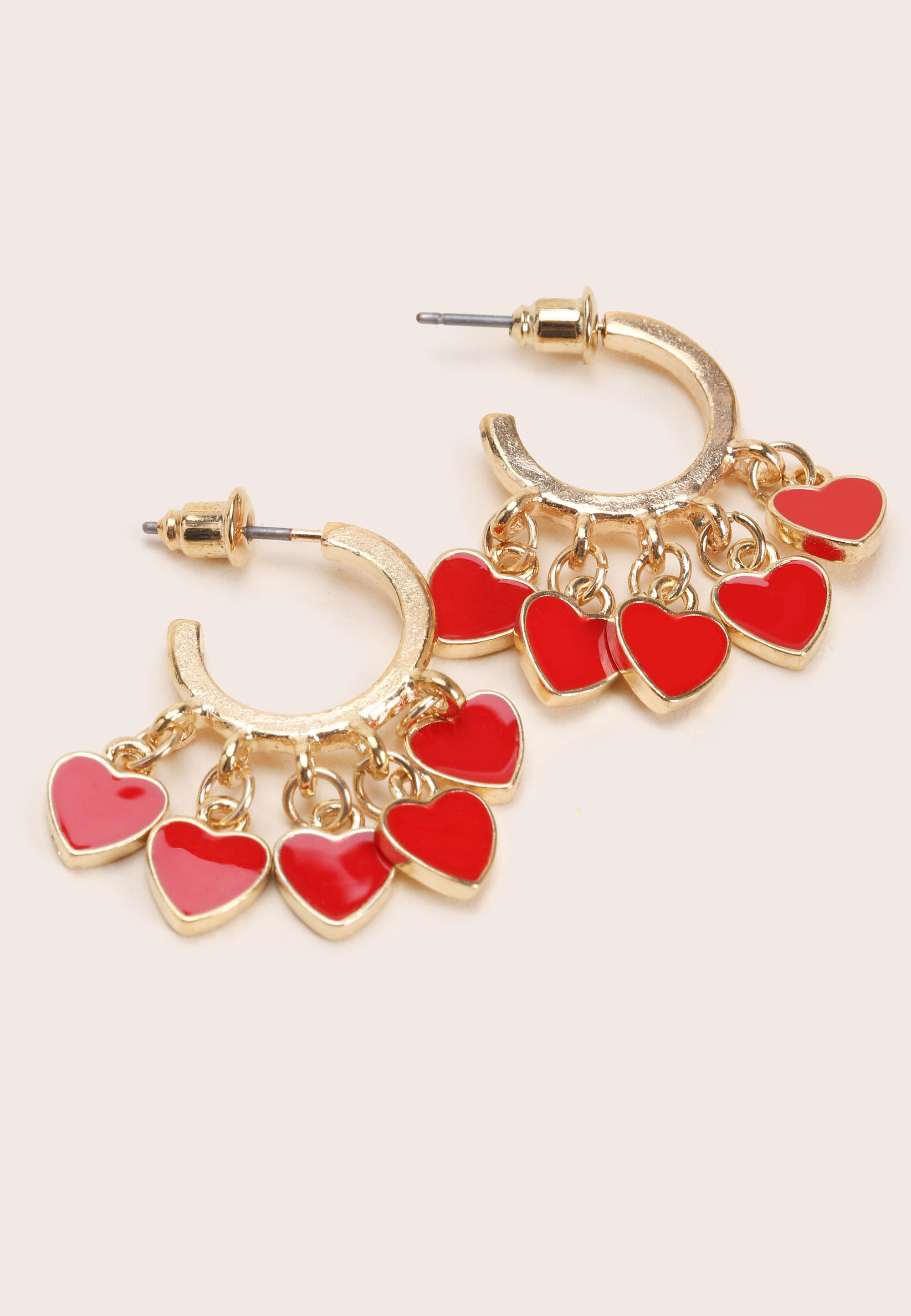 Womens Red Heart Charm Hoop Earrings