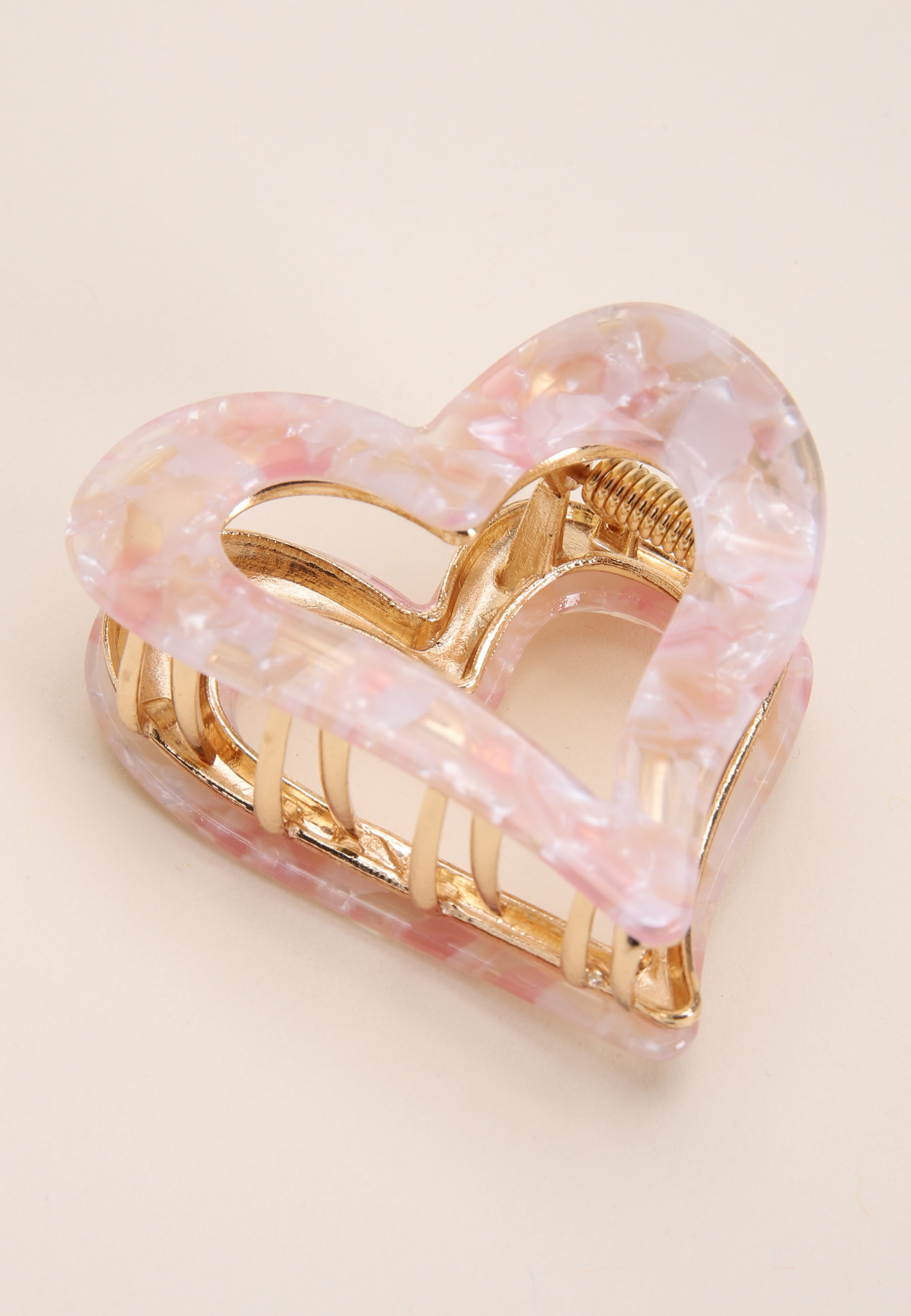 Womens Pink & Gold Heart Claw Hair Clip