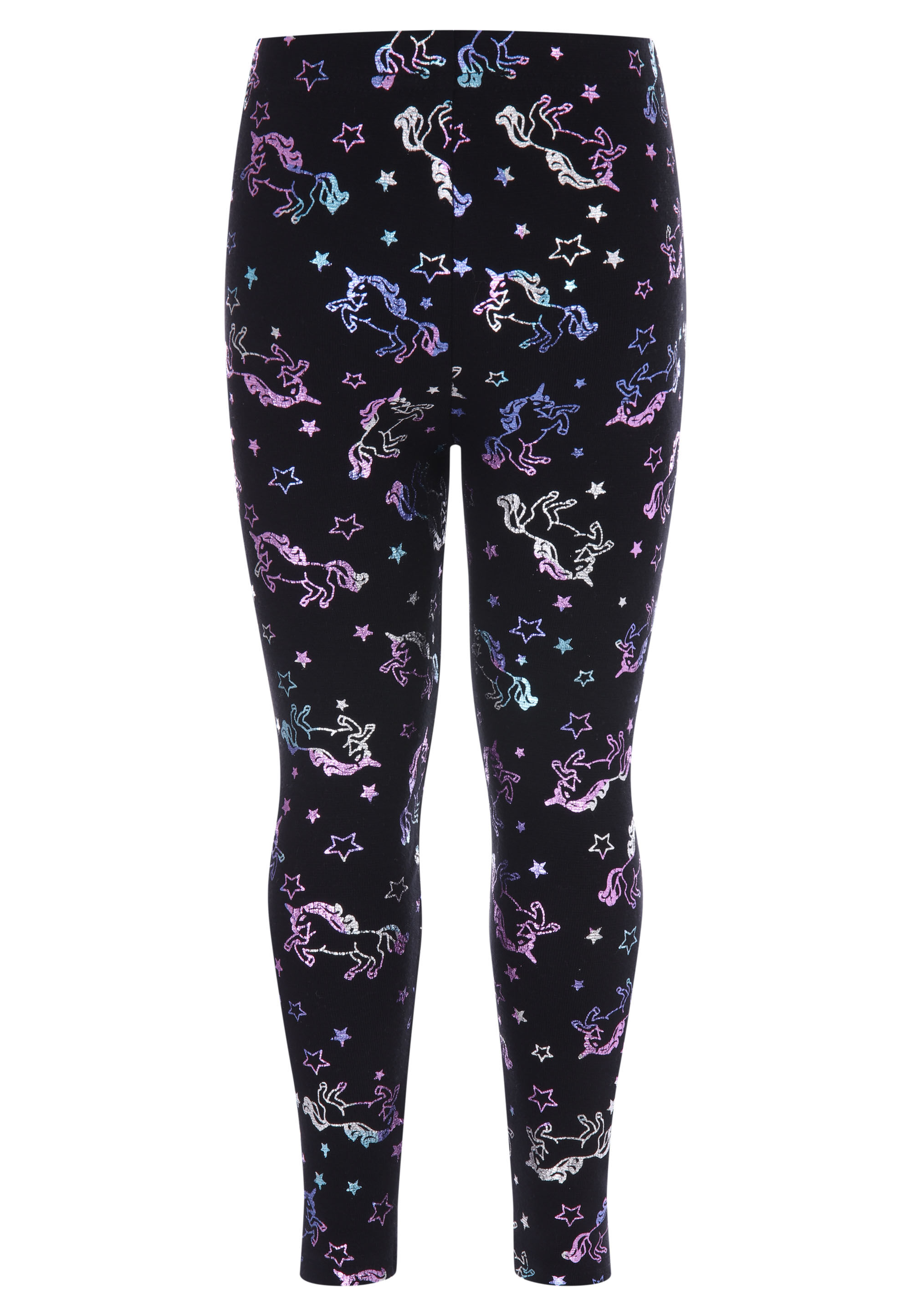 Younger Girls Black Unicorn Leggings
