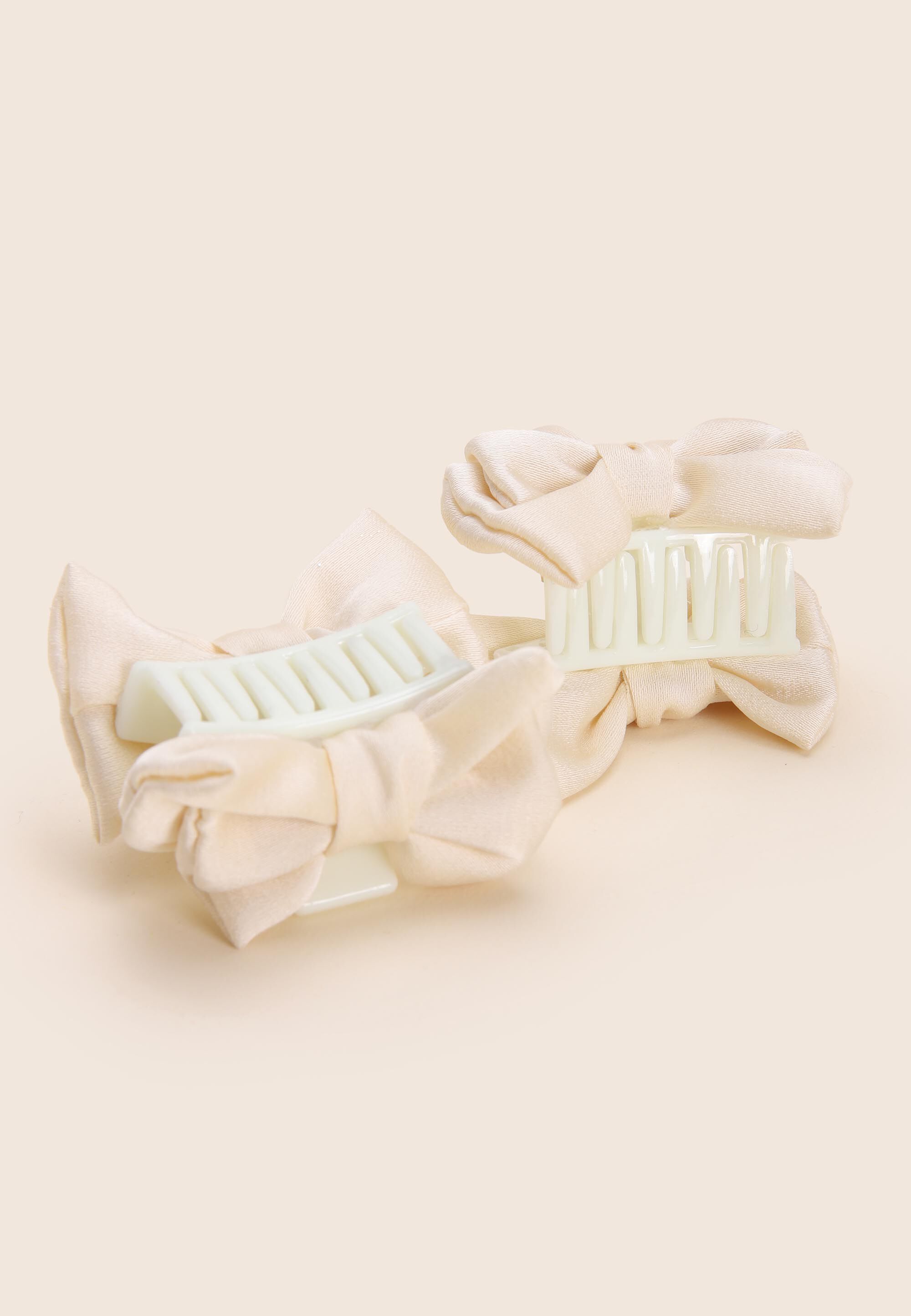 Girls Cream Satin Bow Hair Claw