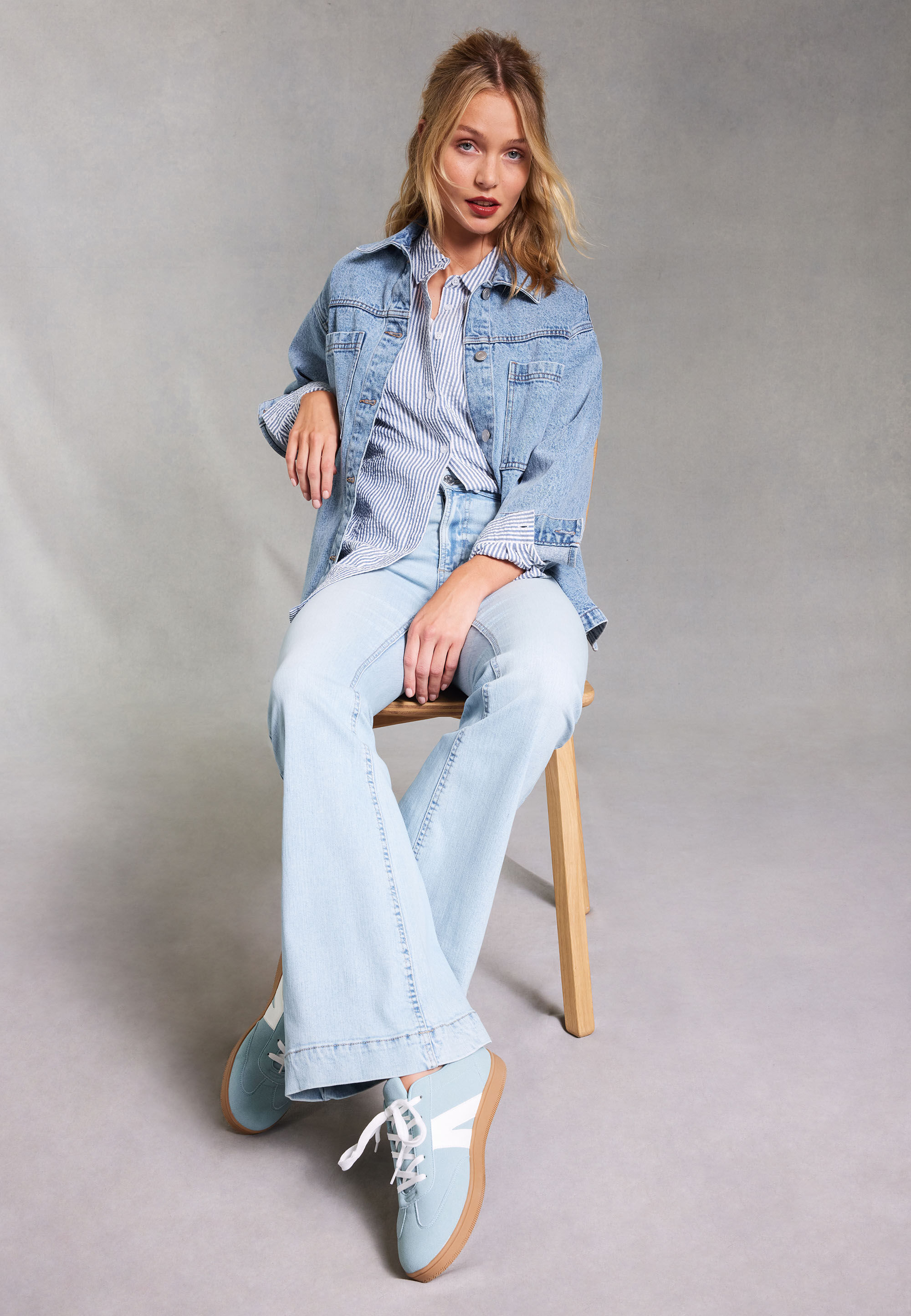 Womens Light Blue Slim Flare Jeans