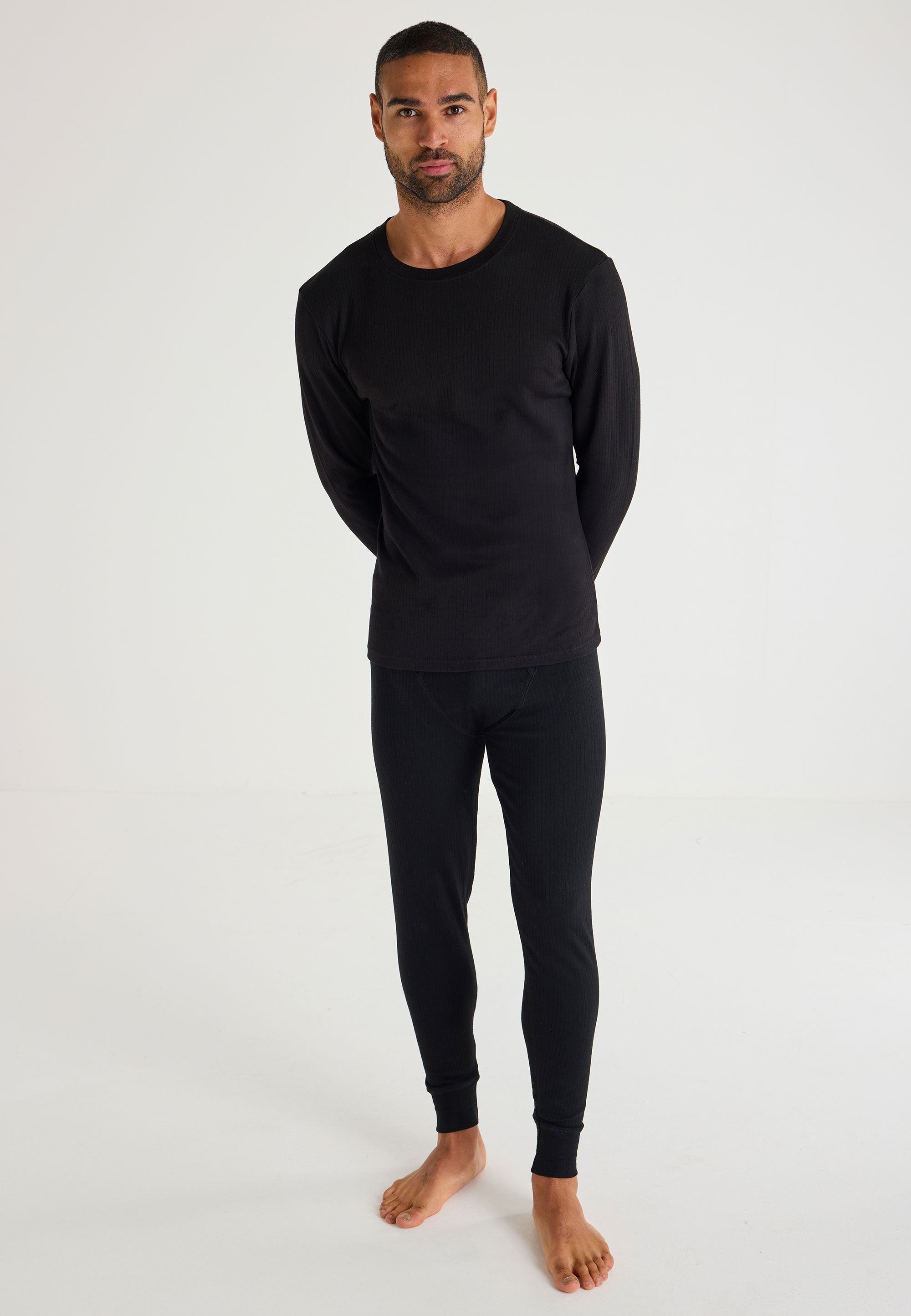 Mens Black Thermal Ribbed Long Sleeve Top