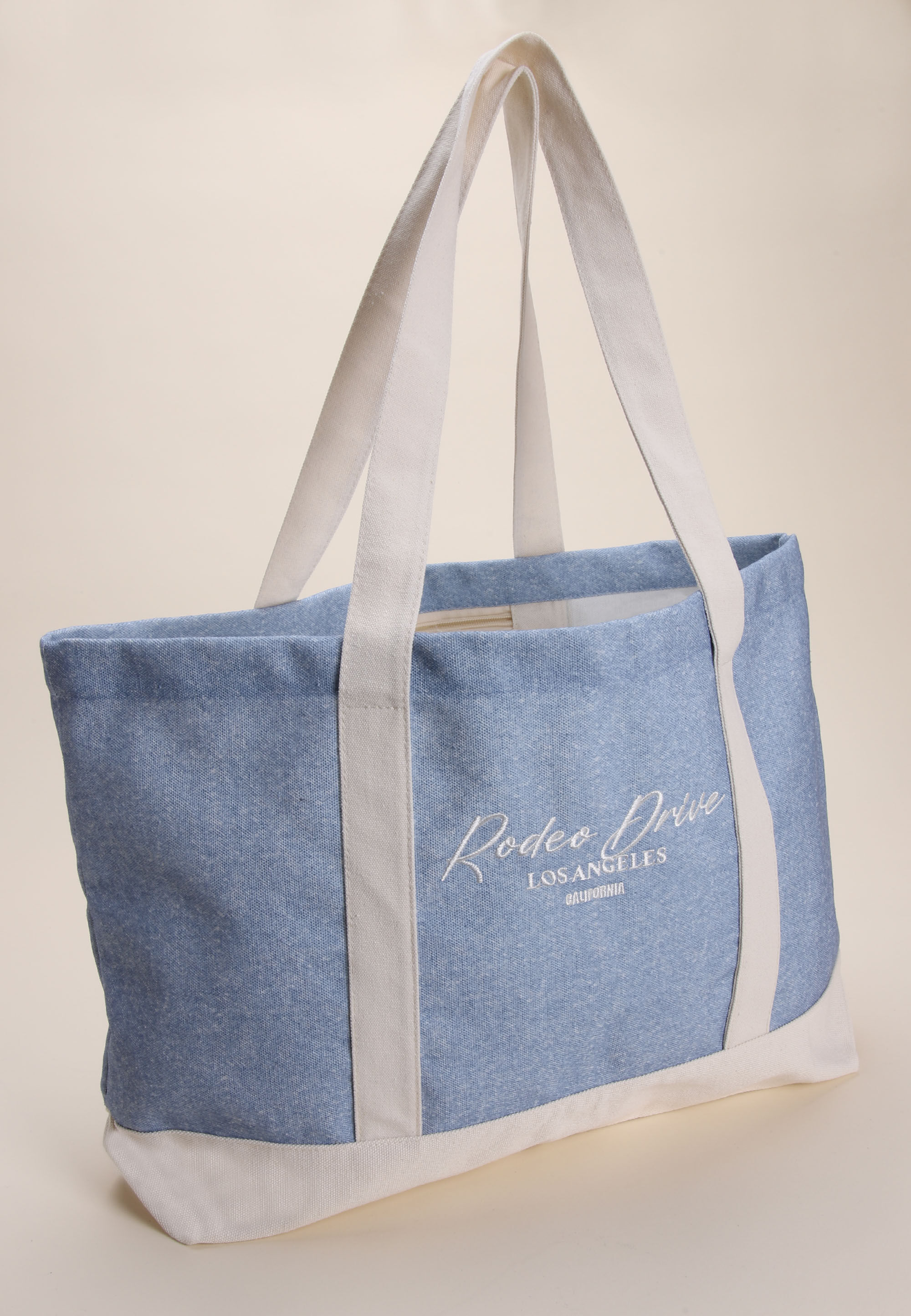 Womens Blue Denim & Cream Canvas Slogan Tote Bag