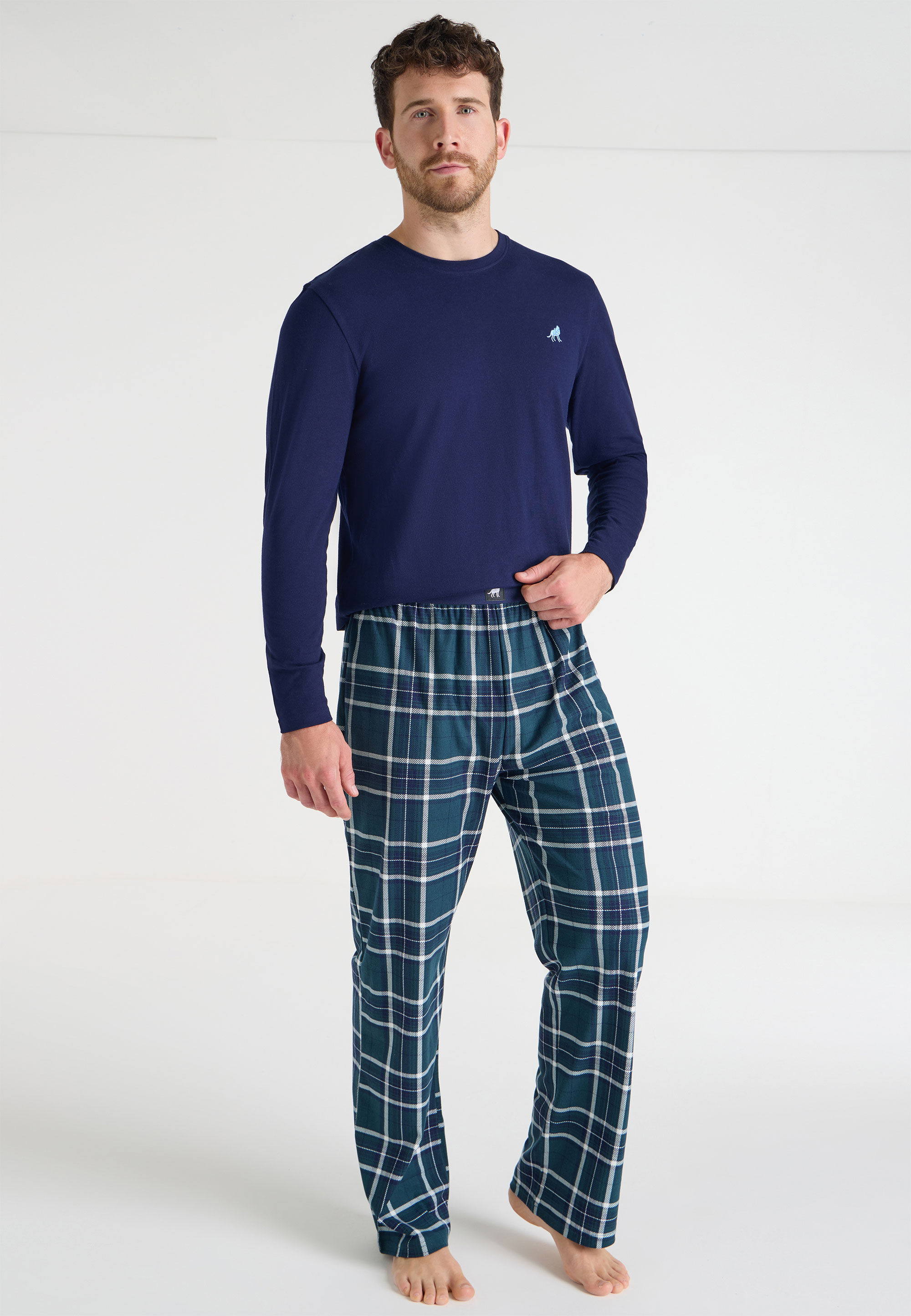 Mens Green Check Fleece Pyjama Bottoms